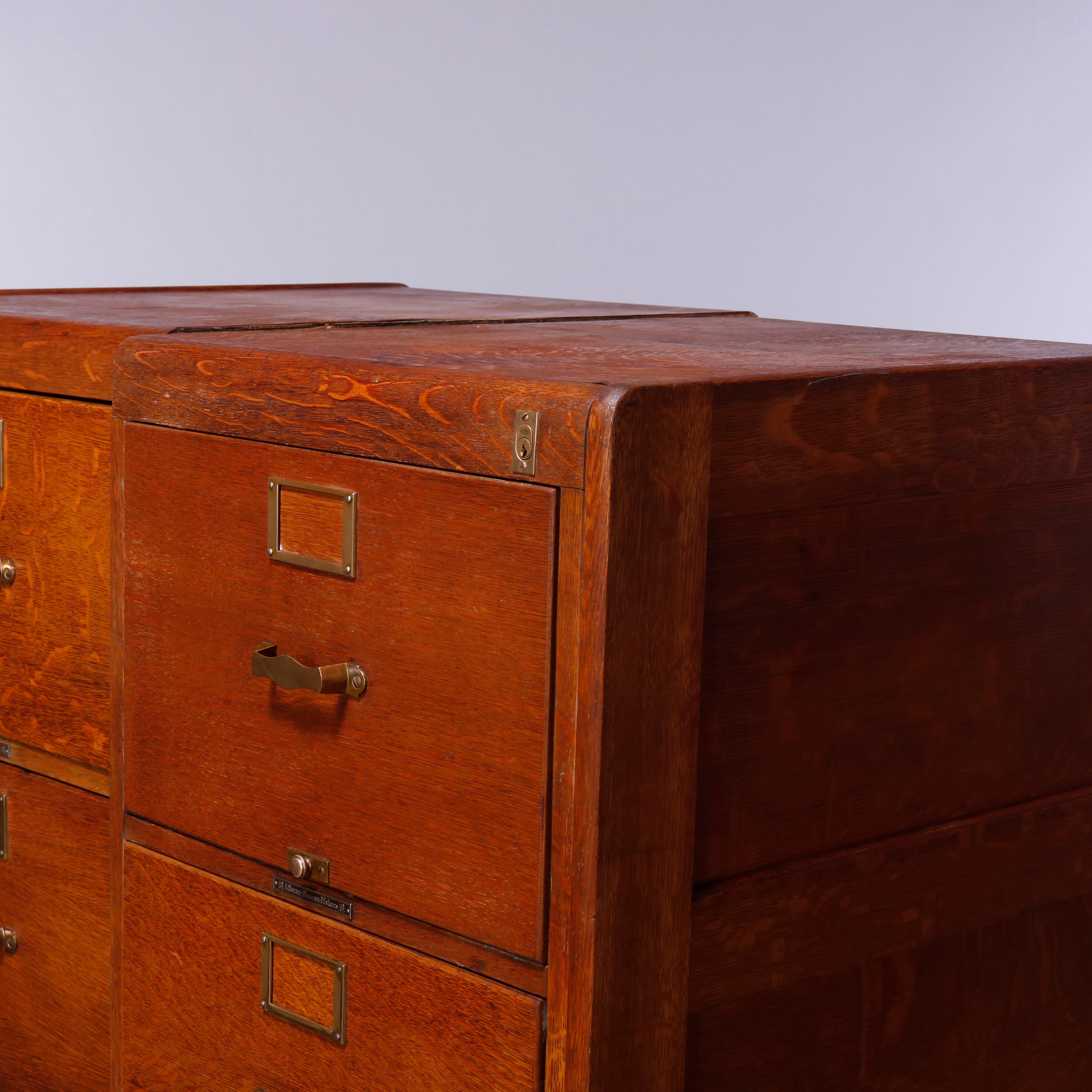 Antique Arts & Crafts Pair of Yale Oak Four Drawer File Cabinets, Circa 1910 In Good Condition In Big Flats, NY