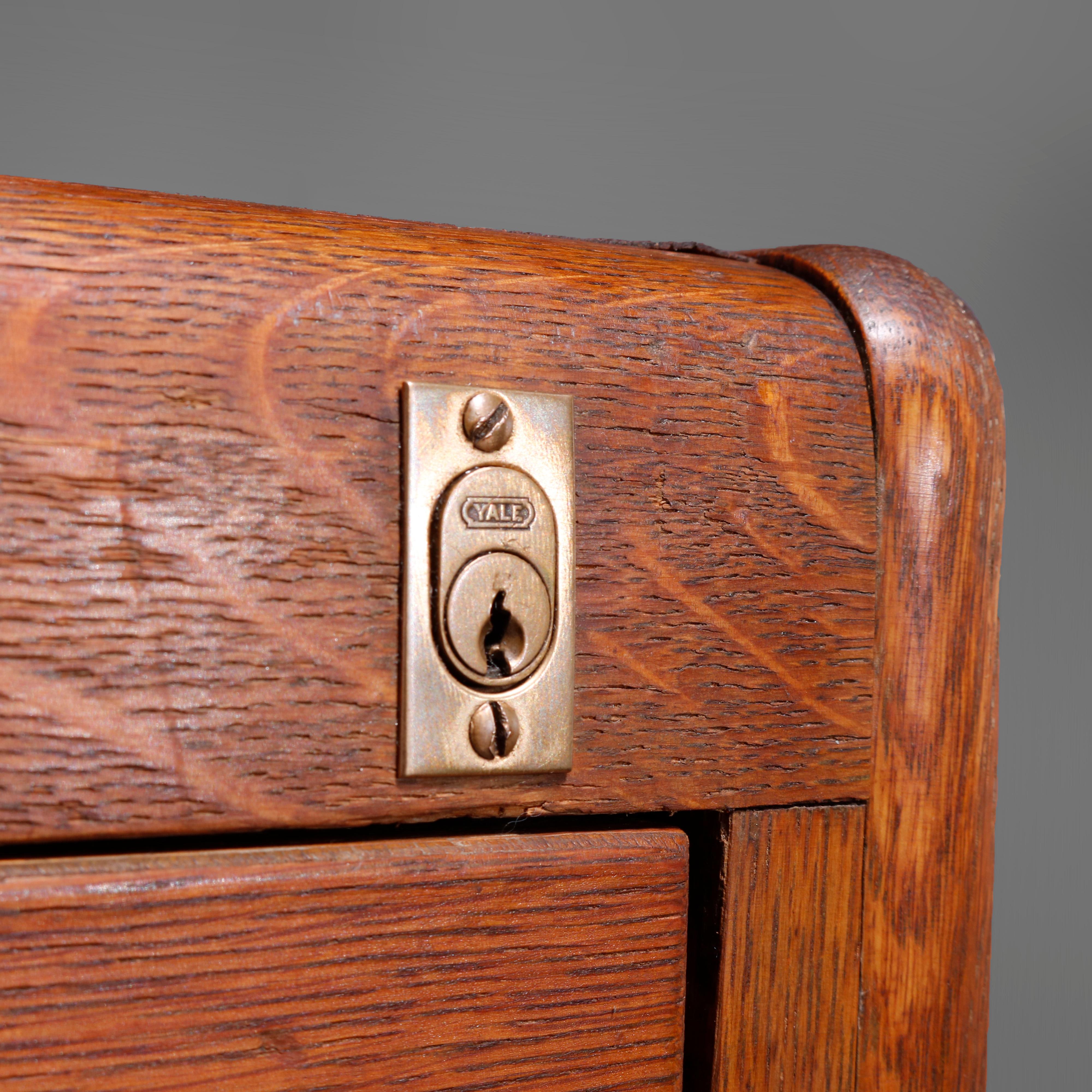 20th Century Antique Arts & Crafts Pair of Yale Oak Four Drawer File Cabinets, Circa 1910