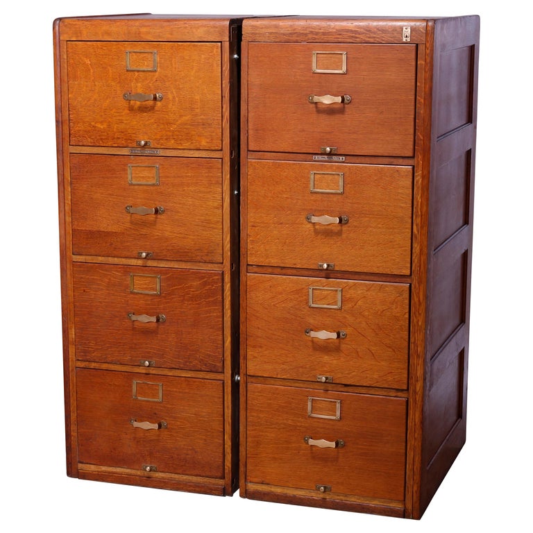 Yale Oak Four Drawer File Cabinets, Old Wooden Filing Cabinets