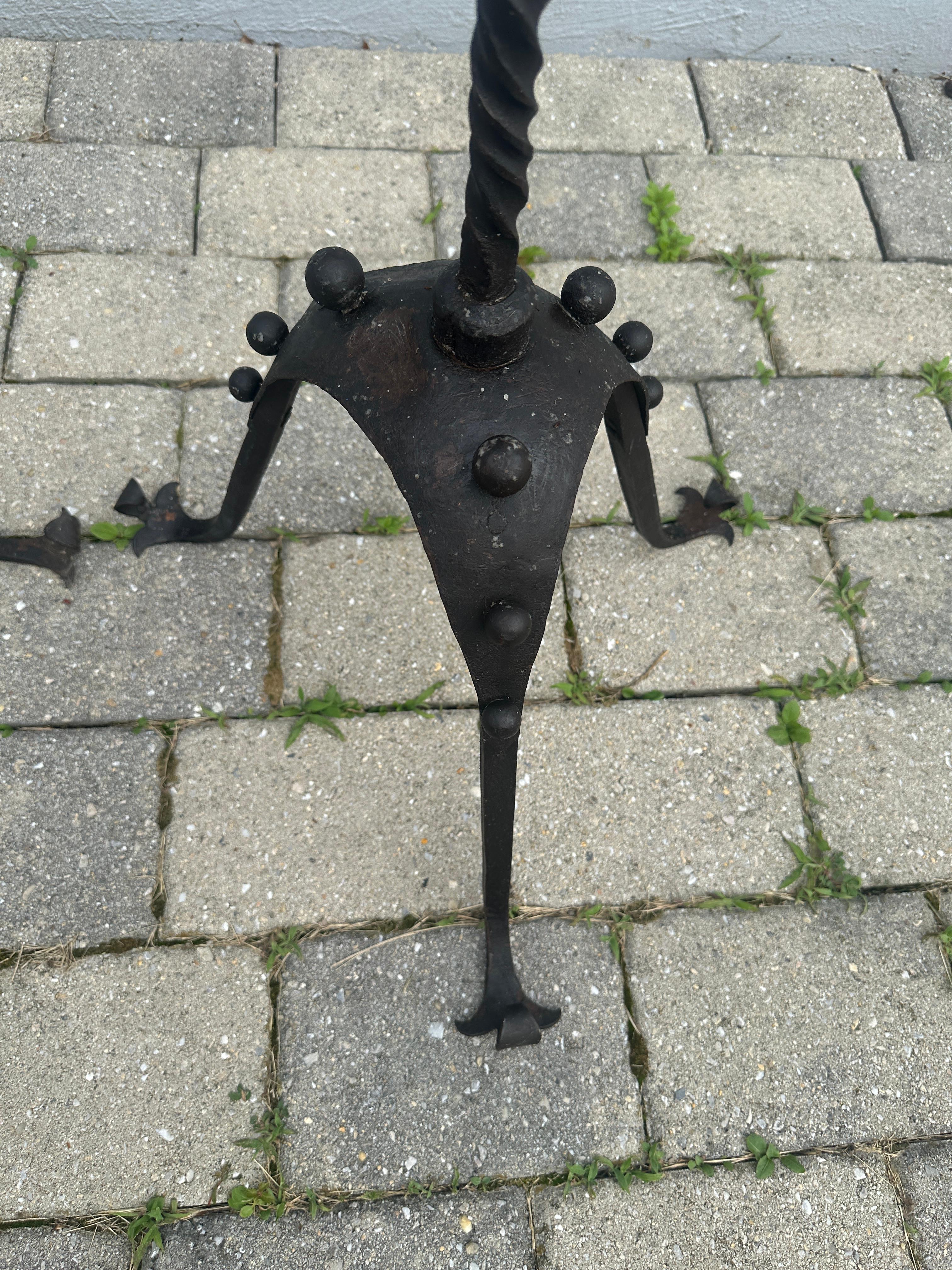 Antique Arts & Crafts Pair or Iron Floor Candle Holders, Stickley Era - W2123 For Sale 7