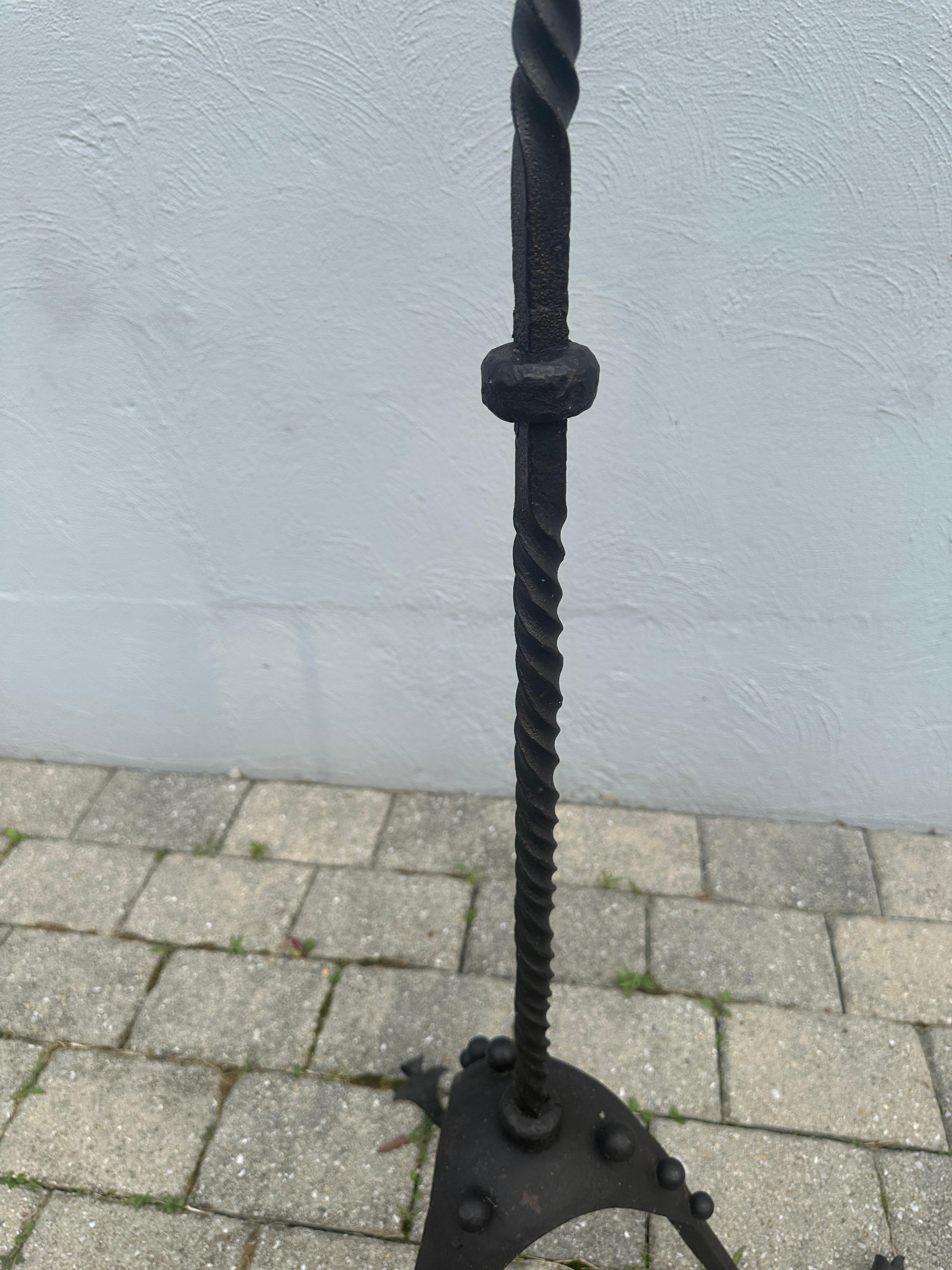 Antique Arts & Crafts Pair or Iron Floor Candle Holders, Stickley Era - W2123 For Sale 8