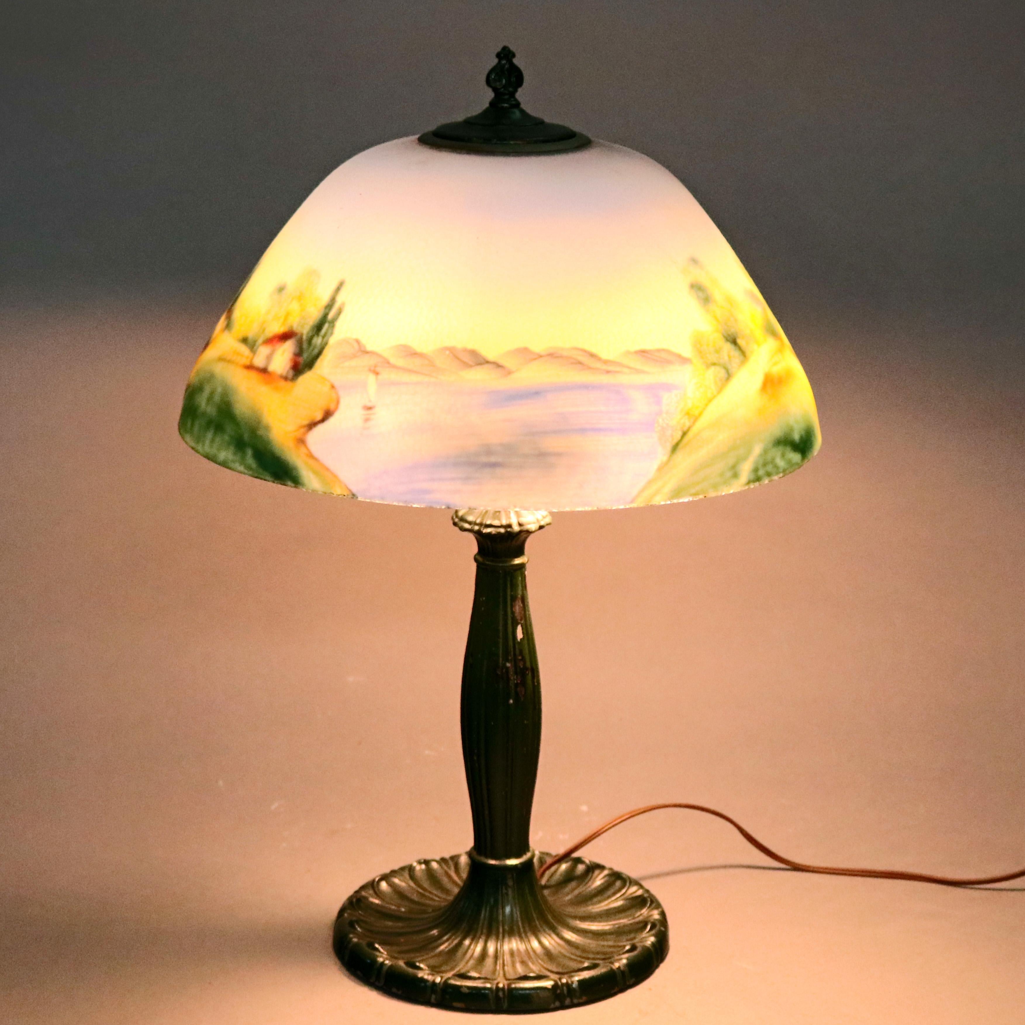 Arts and Crafts Antique Arts & Crafts Pairpoint School Reverse Painted Table Lamp, circa 1920