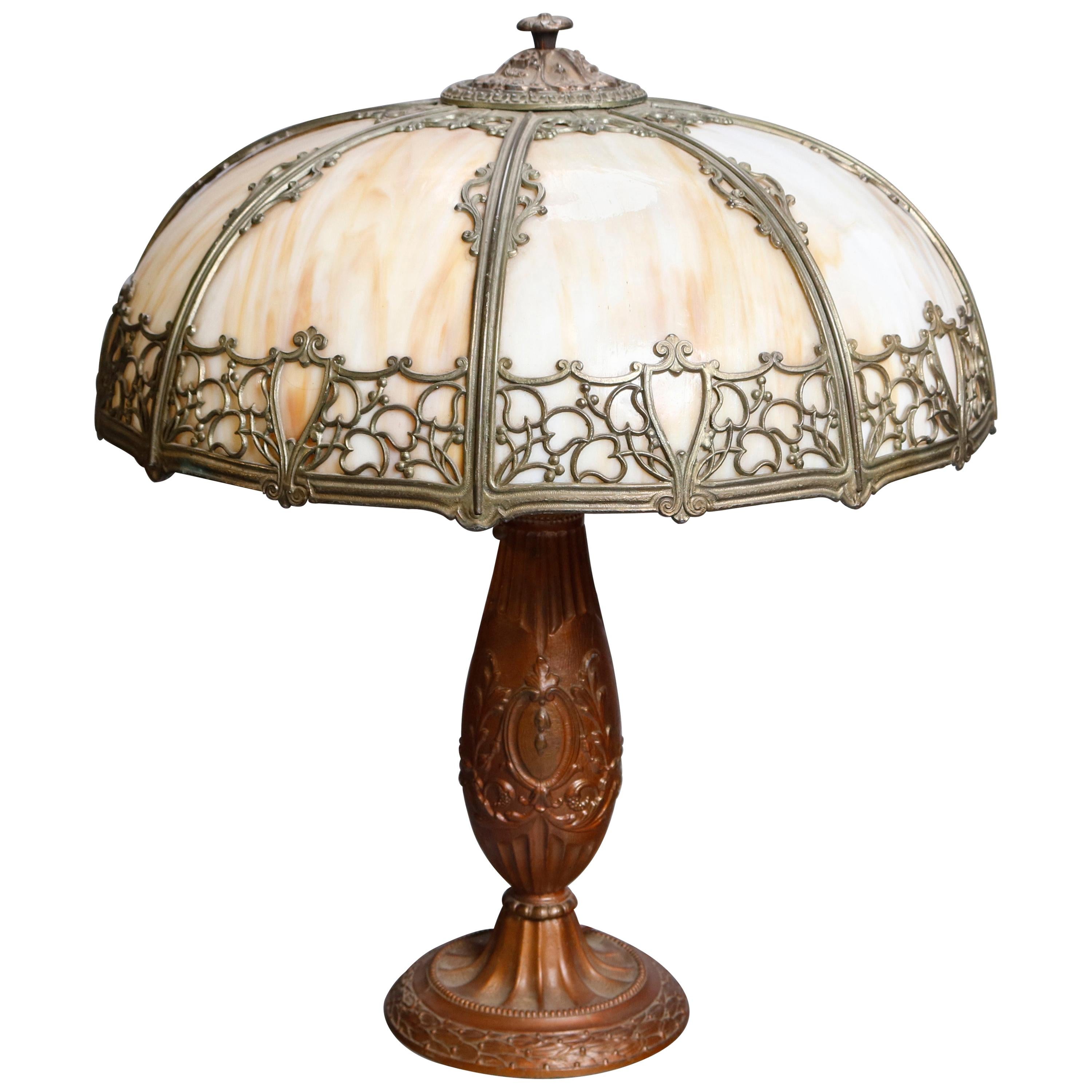 bradley and hubbard slag glass table lamps