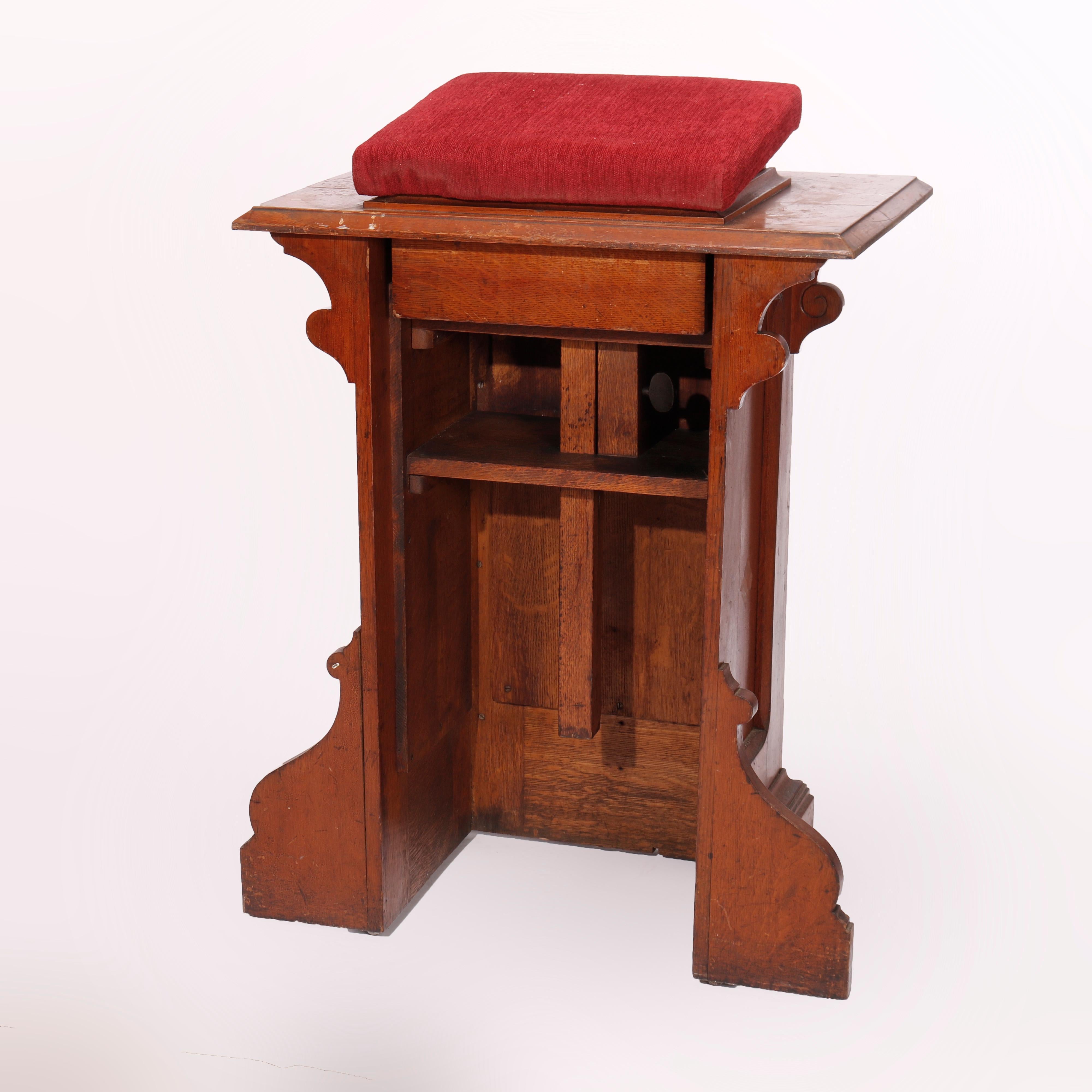 American Antique Arts & Crafts Paneled Oak Adjustable Presentation Lectern Podium, c1900