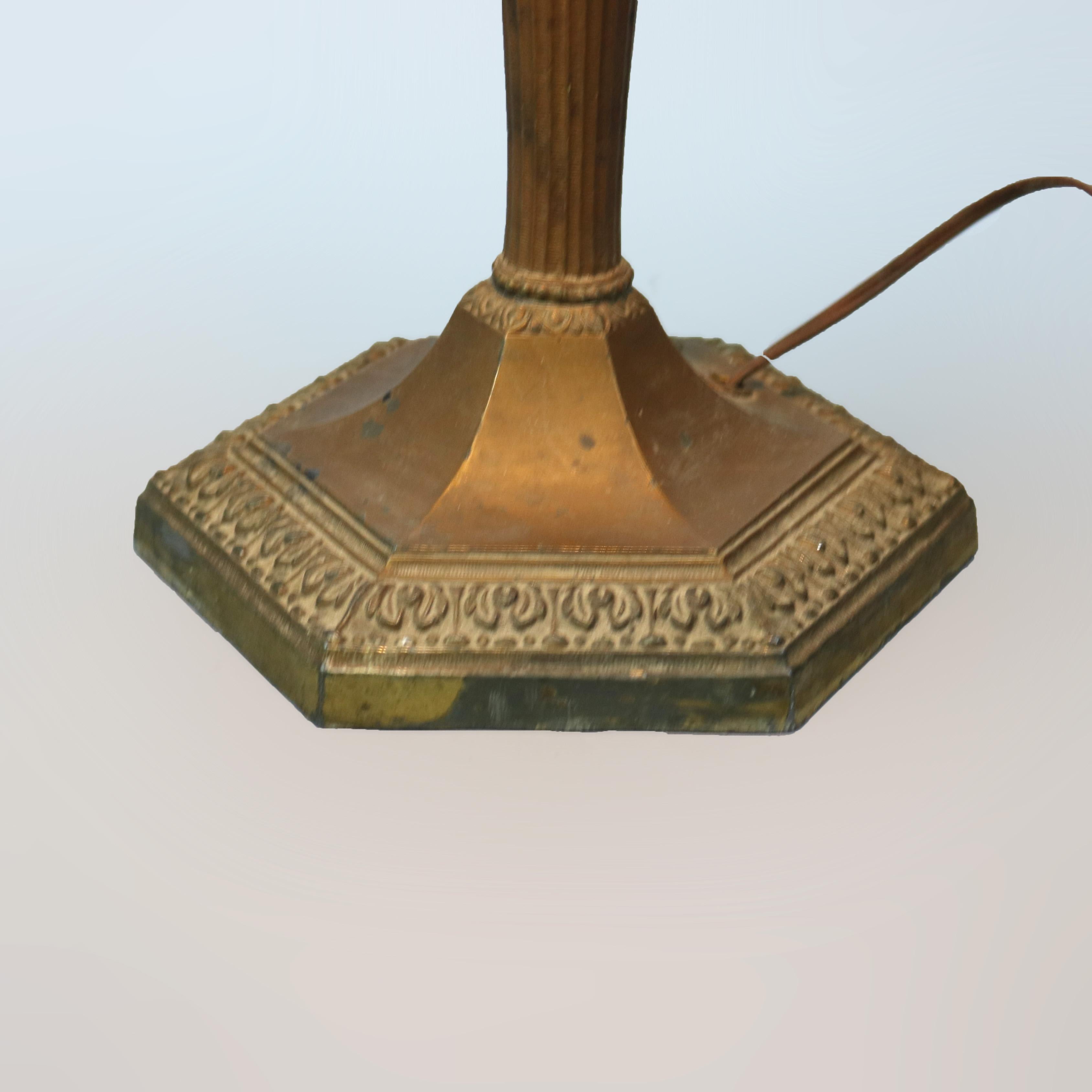 Antique Arts & Crafts Phoenix Reverse Painted Lamp, Landscape, c1920 11