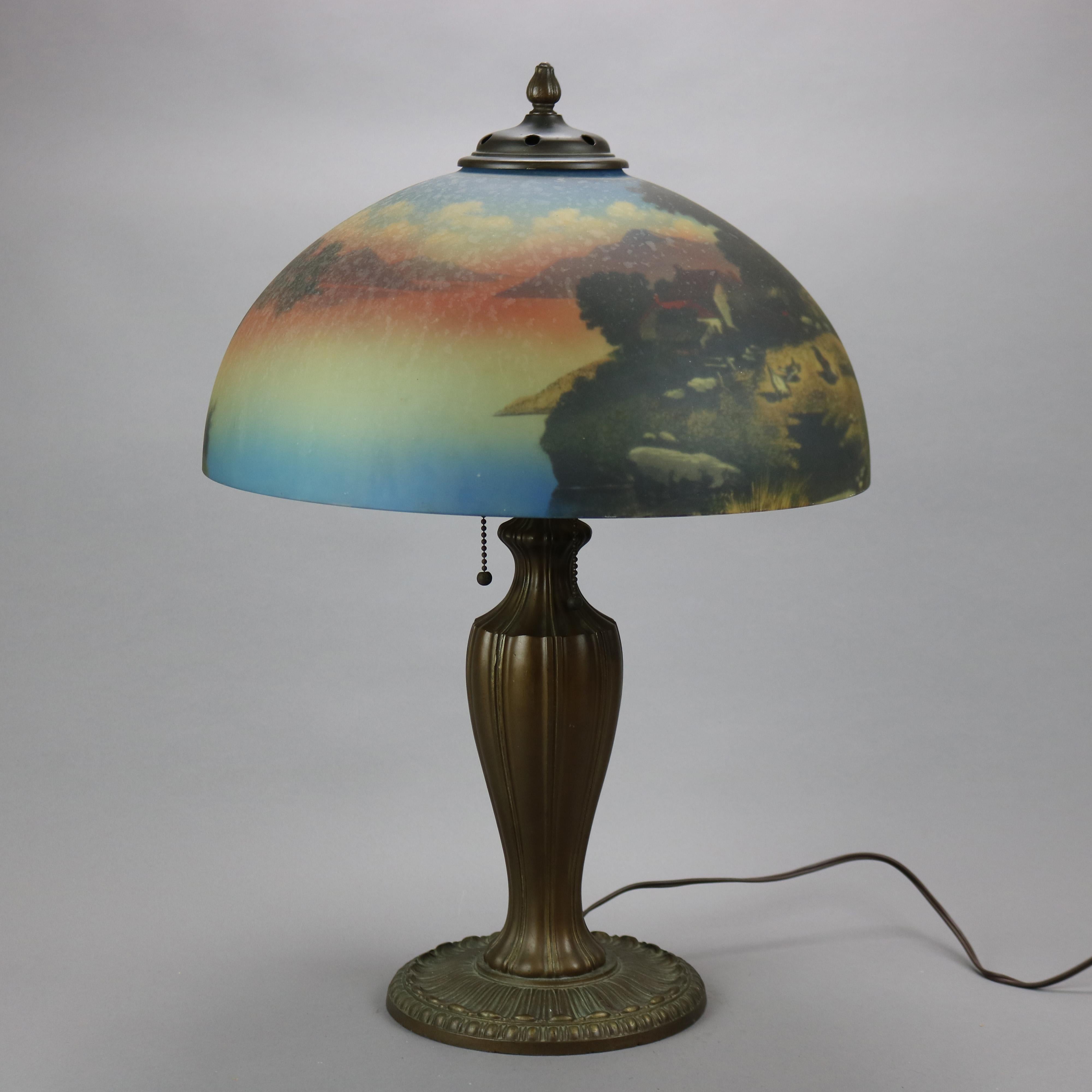 thomas kinkade reverse painted lamp