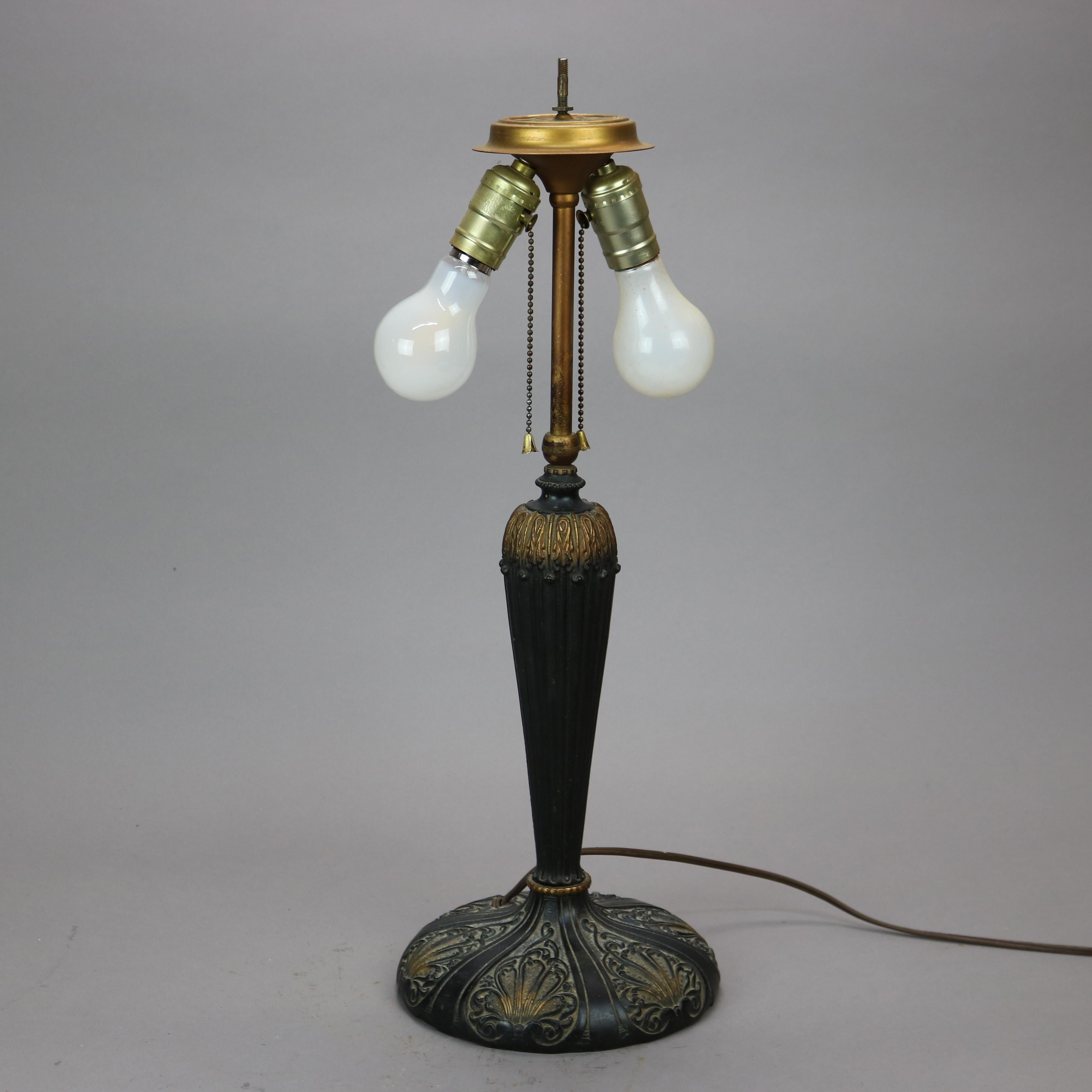 Hand-Painted Antique Arts & Crafts Phoenix Reverse Painted Landscape Table Lamp, Circa 1920