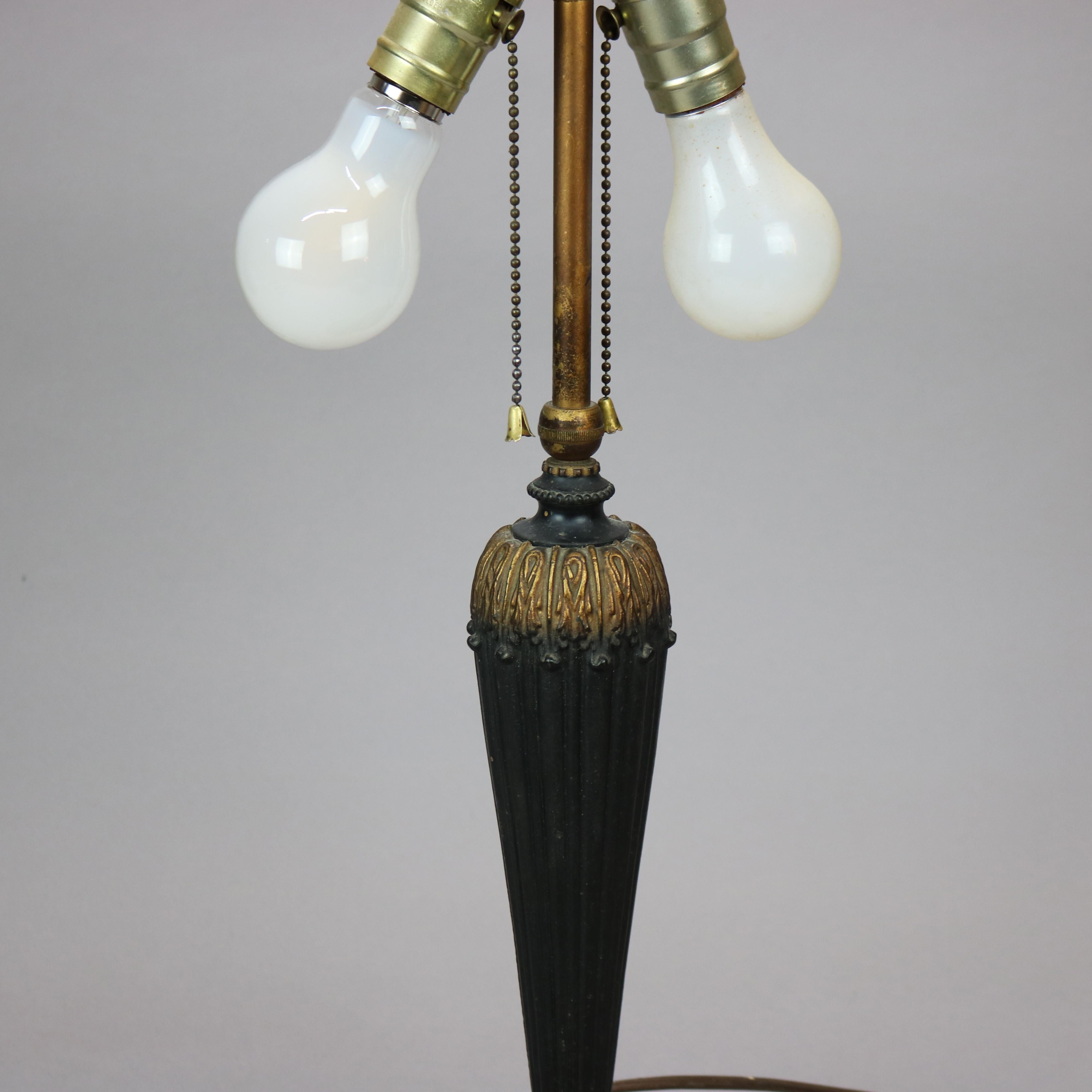 Antique Arts & Crafts Phoenix Reverse Painted Landscape Table Lamp, Circa 1920 In Good Condition In Big Flats, NY