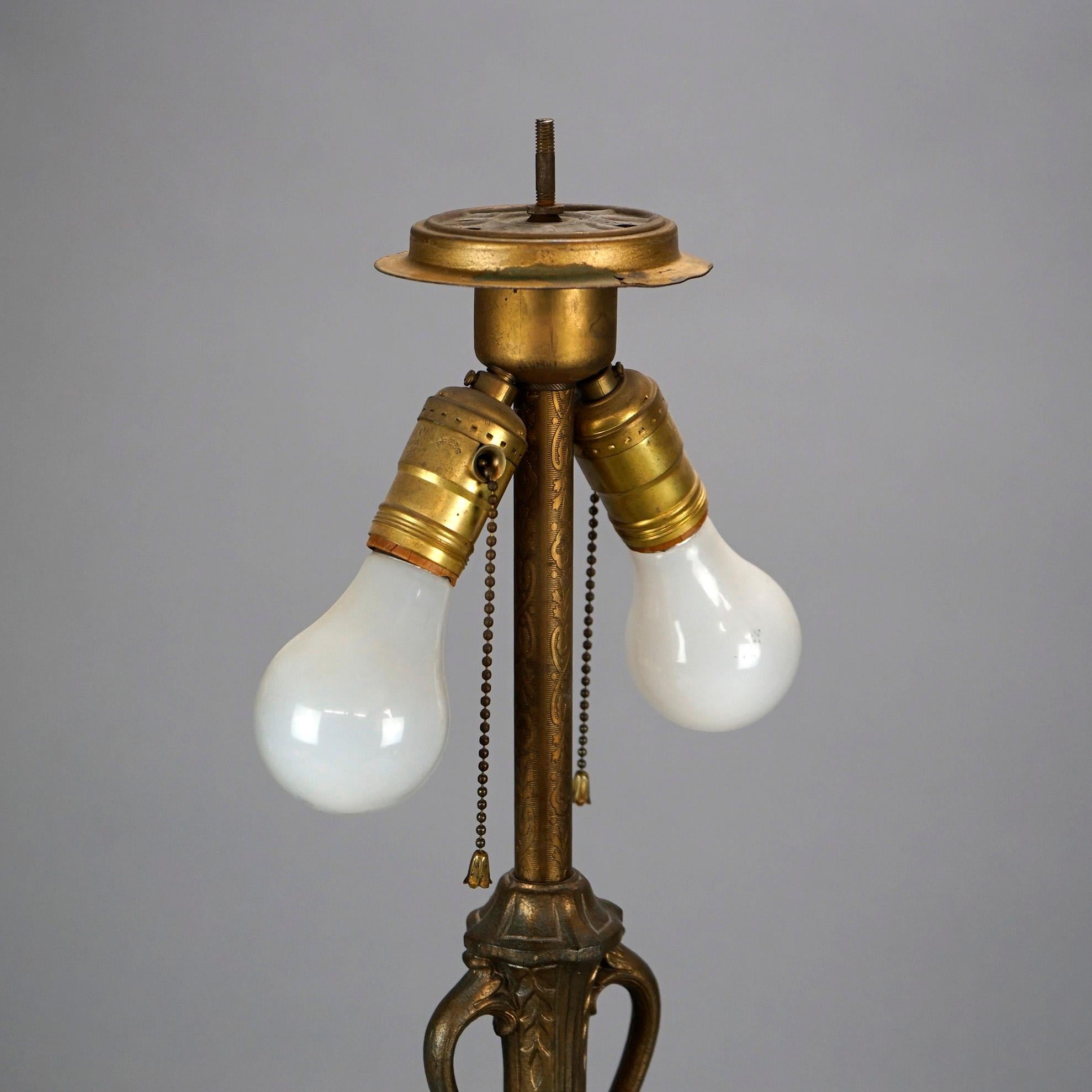 20th Century Antique Arts & Crafts Phoenix Reverse Painted Scenic Table Lamp, Circa 1920