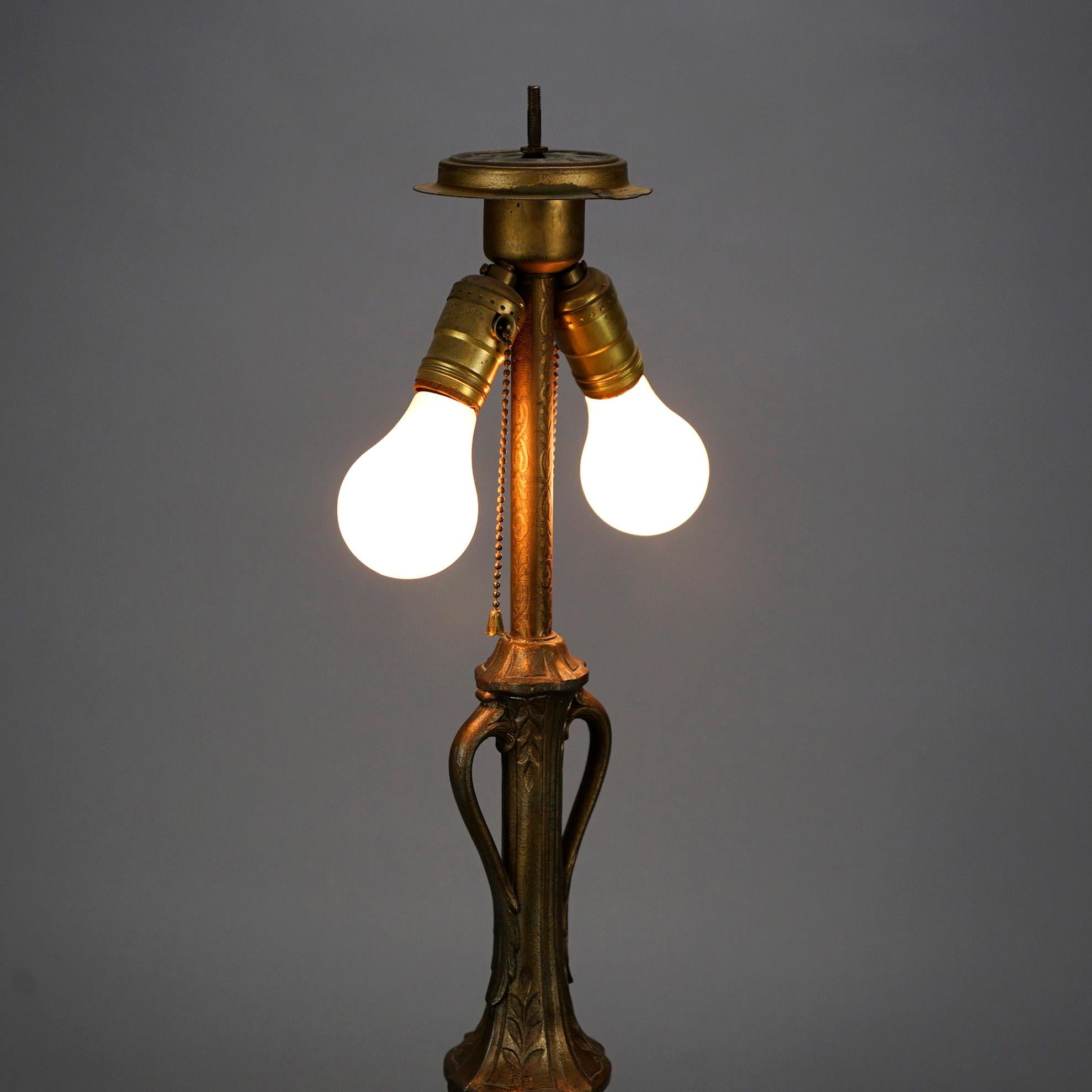 Antique Arts & Crafts Phoenix Reverse Painted Scenic Table Lamp, Circa 1920 In Good Condition In Big Flats, NY