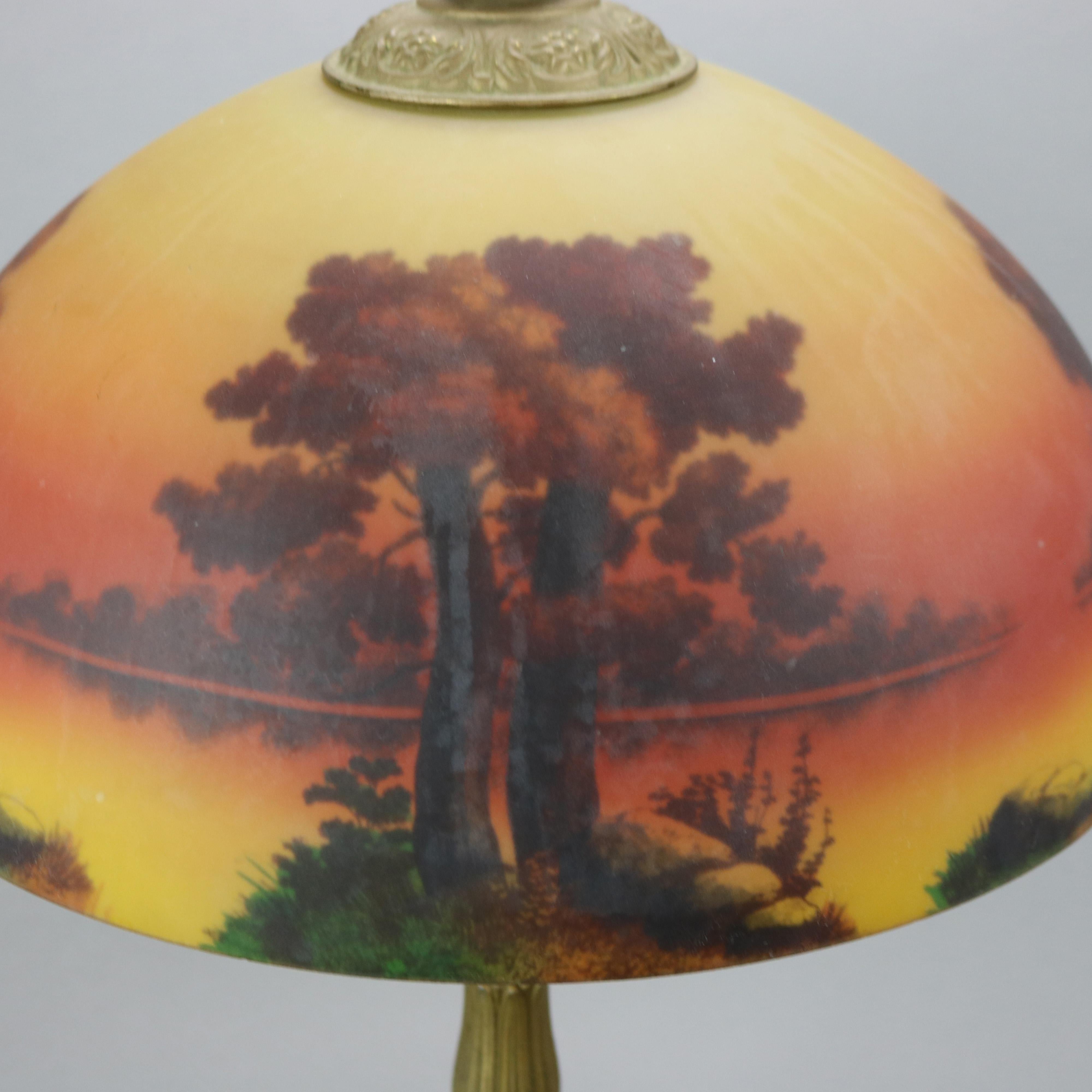 reverse painted lamp antique