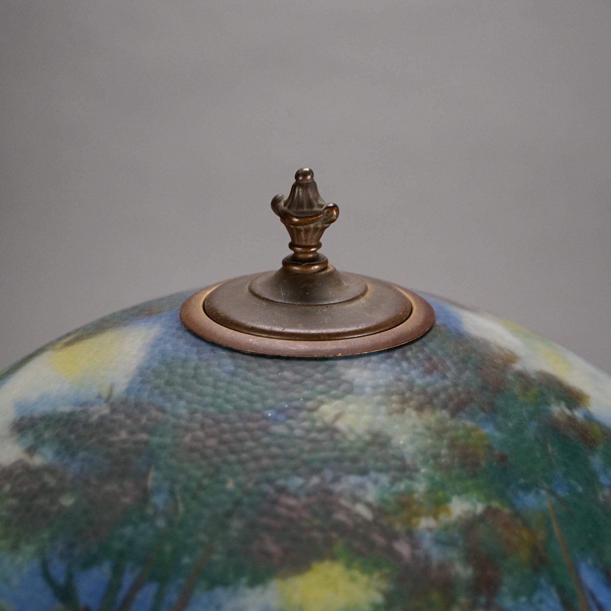 Antique Arts & Crafts Phoenix School Reverse Painted Landscape Table Lamp C1920 3