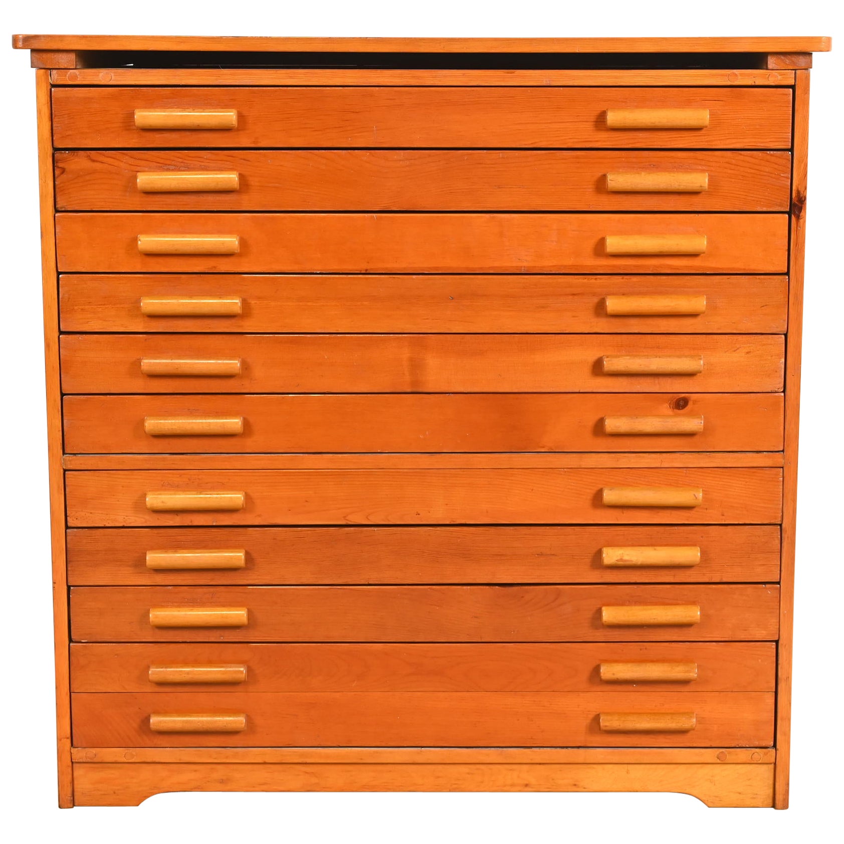 Antique Arts & Crafts Pine 10-Drawer Architect's Blueprint Flat File Cabinet