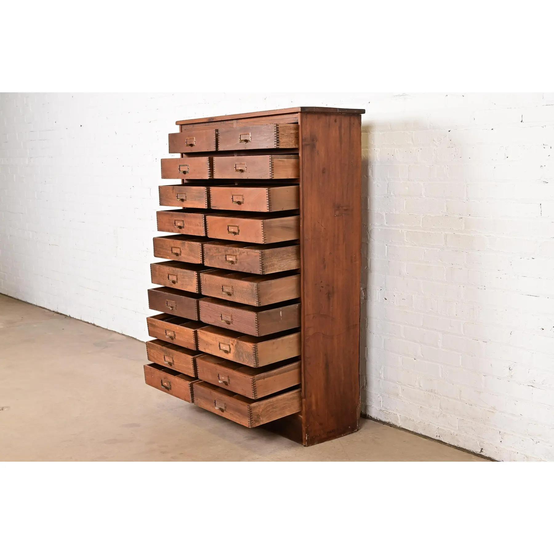 Brass Antique Arts & Crafts Pine 20-Drawer Filing Cabinet or Apothecary Cabinet For Sale