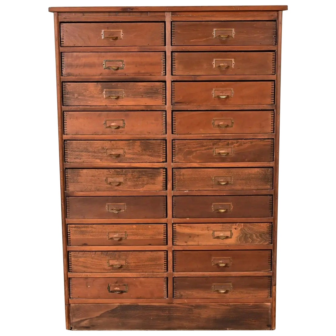Antique Arts & Crafts Pine 20-Drawer Filing Cabinet or Apothecary Cabinet For Sale