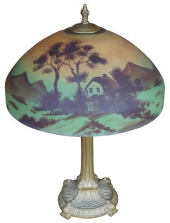 Antique Arts & Crafts Pittsburgh Reverse Painted Cast Iron Farmhouse Parlor Lamp