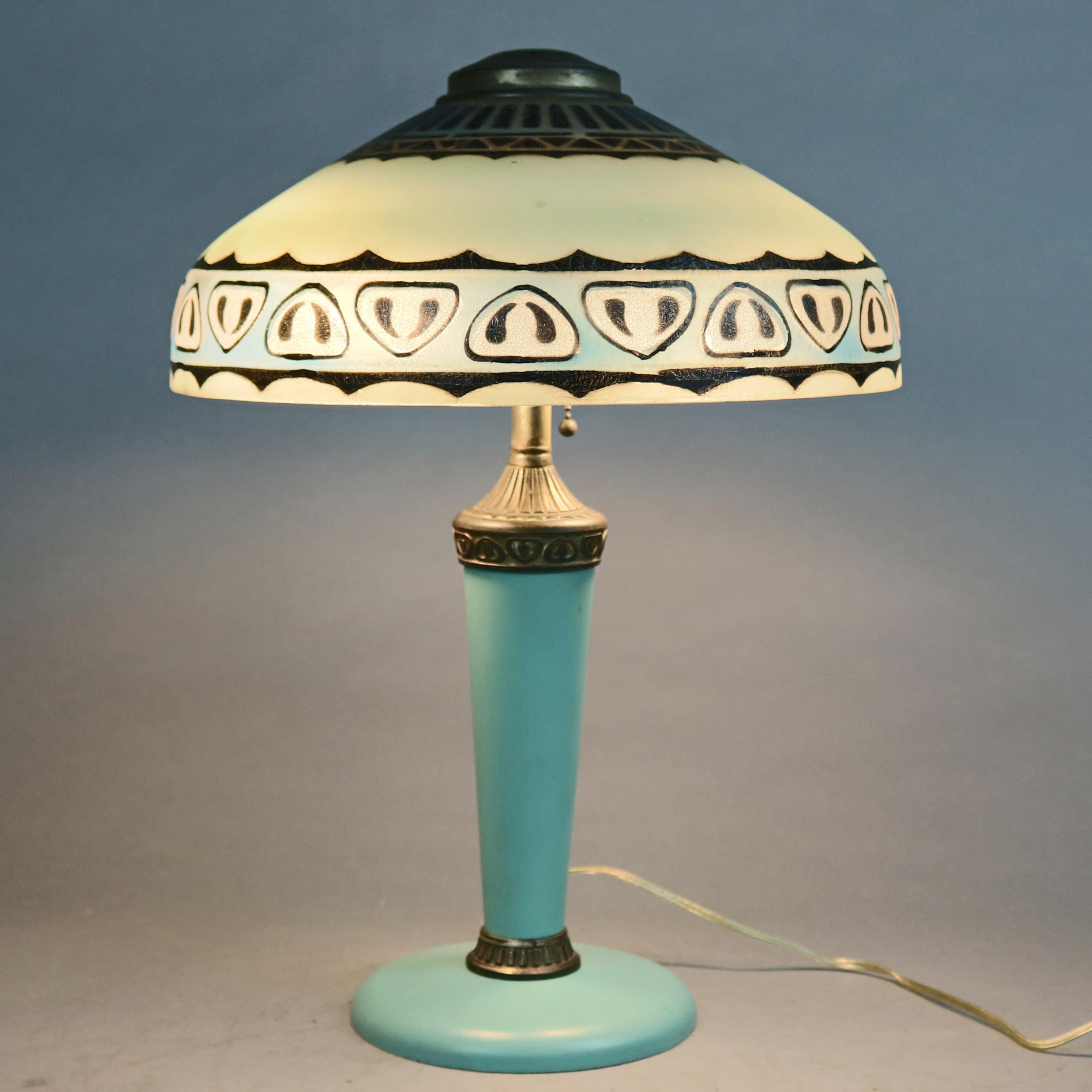 American Antique Arts & Crafts Pittsburgh Reverse Painted Lamp, circa 1920