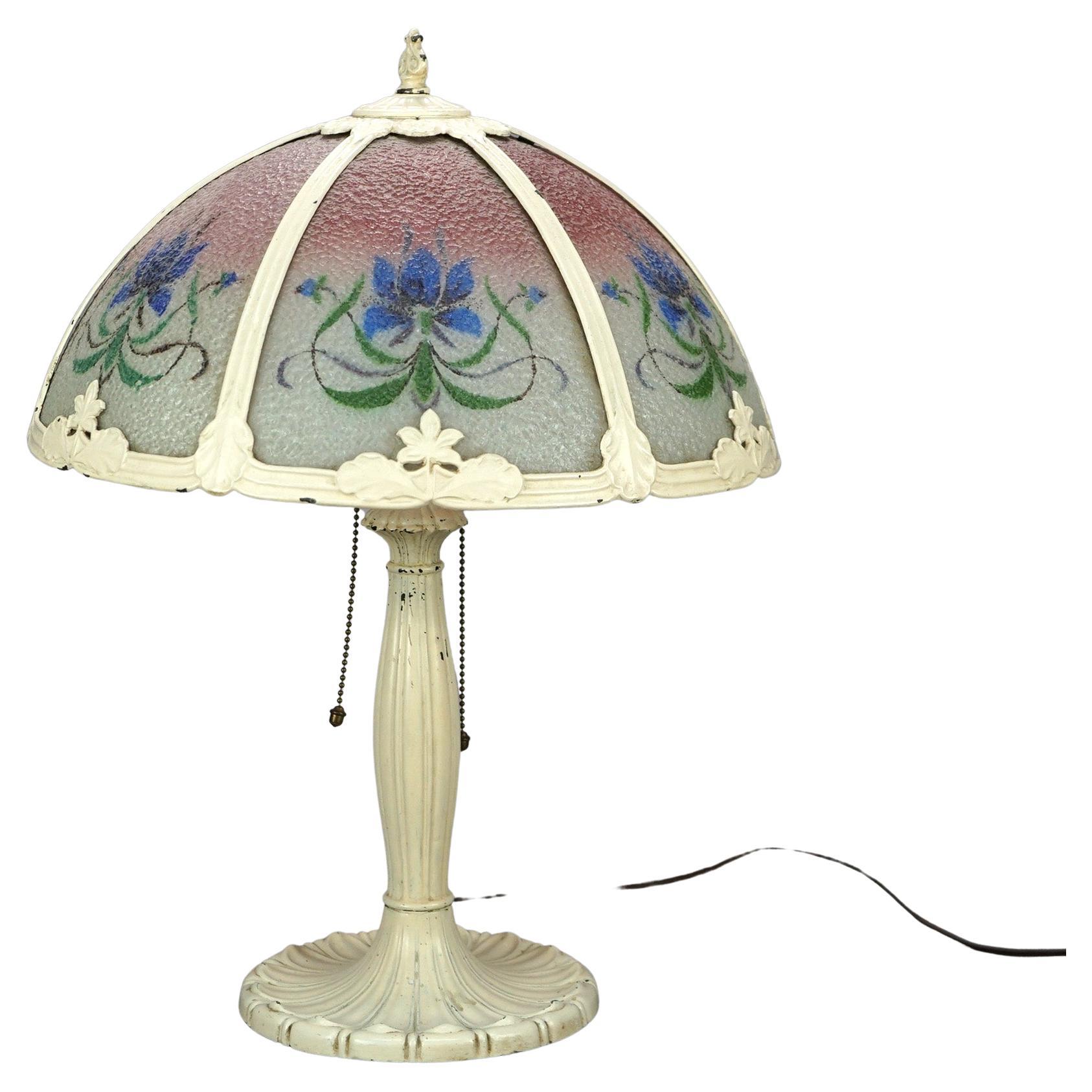 Antique Arts & Crafts Pittsburgh Reverse Painted Table Lamp, Circa 1920