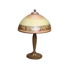 Vintage Arts & Crafts Pittsburgh School Bronze Reverse Painted Lamp, circa 1920