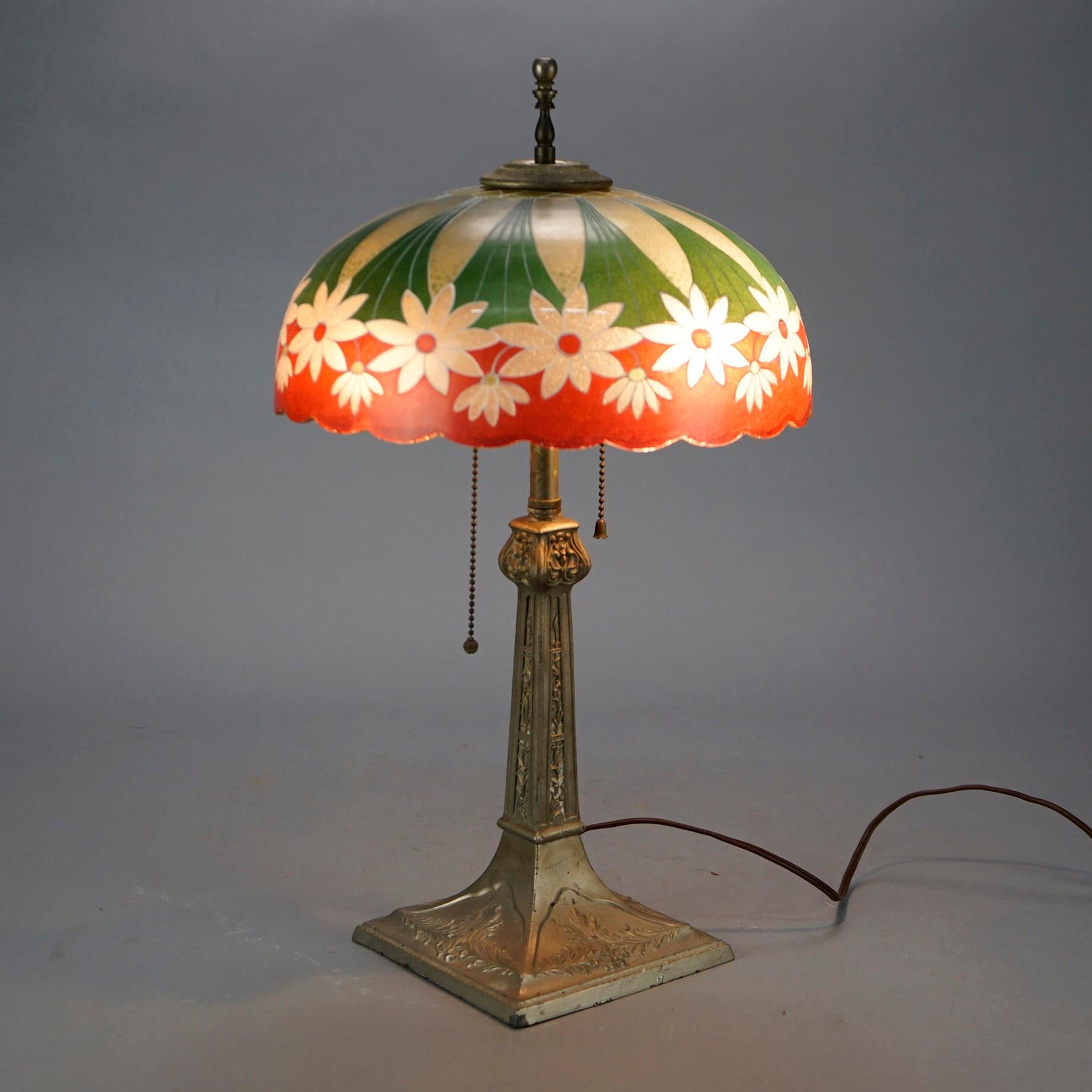 Arts and Crafts Antique Arts & Crafts Pittsburgh School Daisy Floral Decorated Lamp C1920
