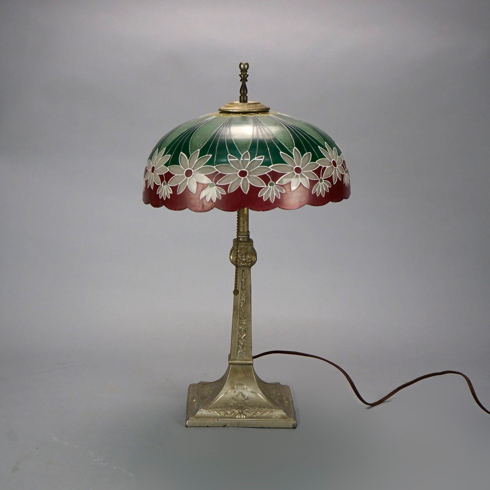 American Antique Arts & Crafts Pittsburgh School Daisy Floral Decorated Lamp C1920