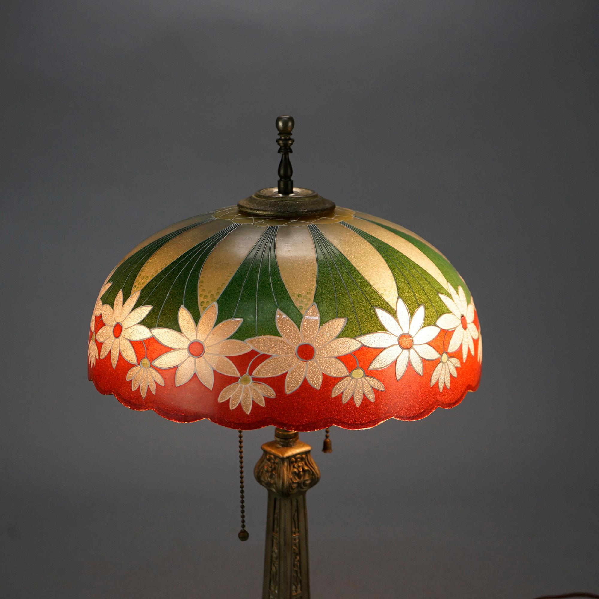 Antique Arts & Crafts Pittsburgh School Daisy Floral Decorated Lamp C1920 In Good Condition In Big Flats, NY