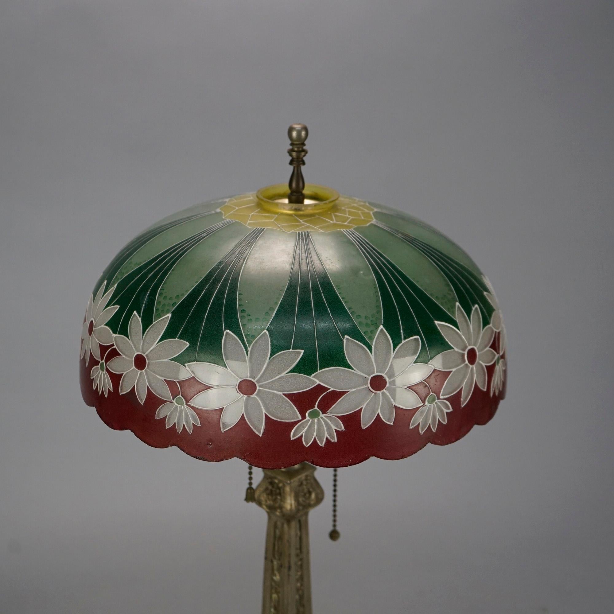 20th Century Antique Arts & Crafts Pittsburgh School Daisy Floral Decorated Lamp C1920