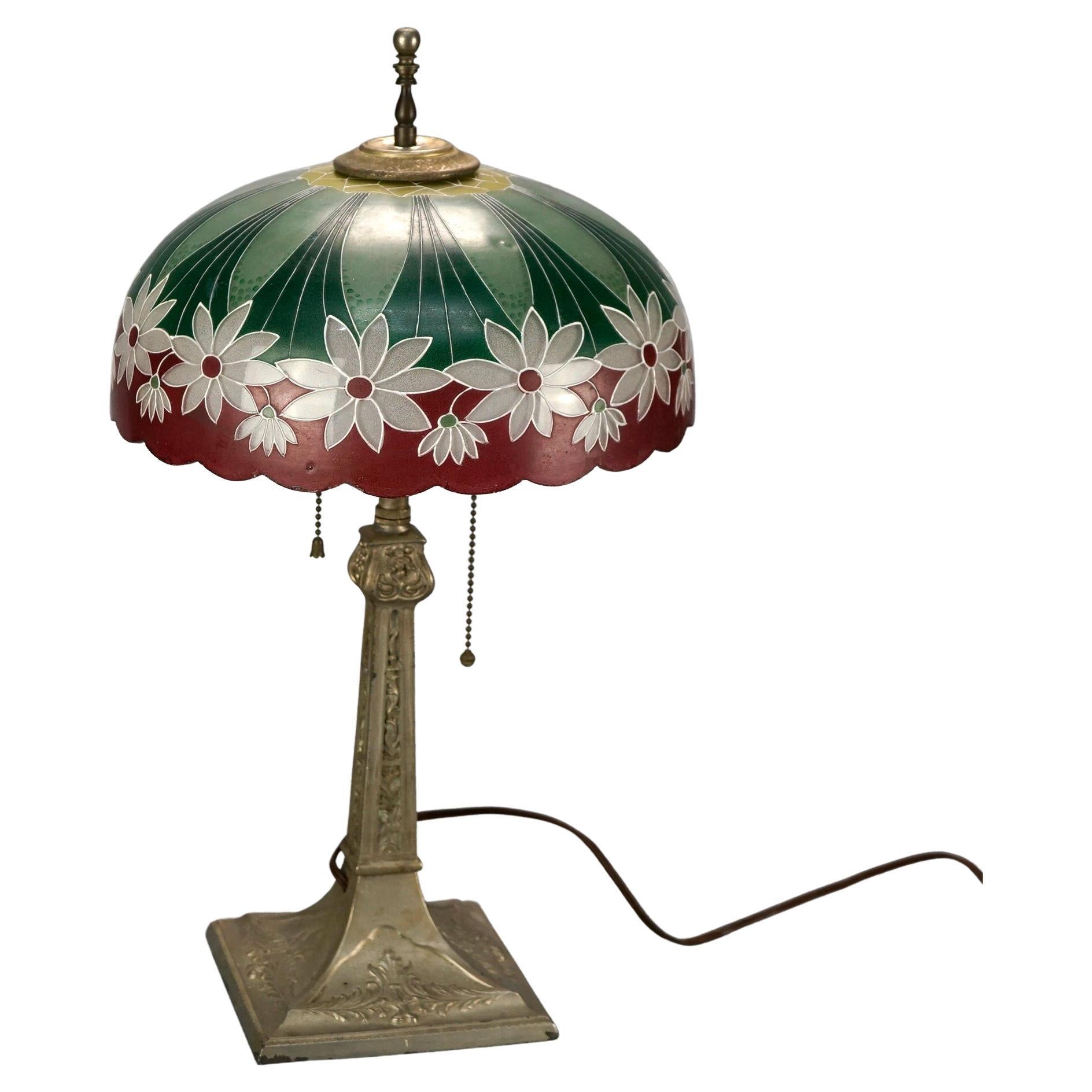 Antique Arts & Crafts Pittsburgh School Daisy Floral Decorated Lamp C1920