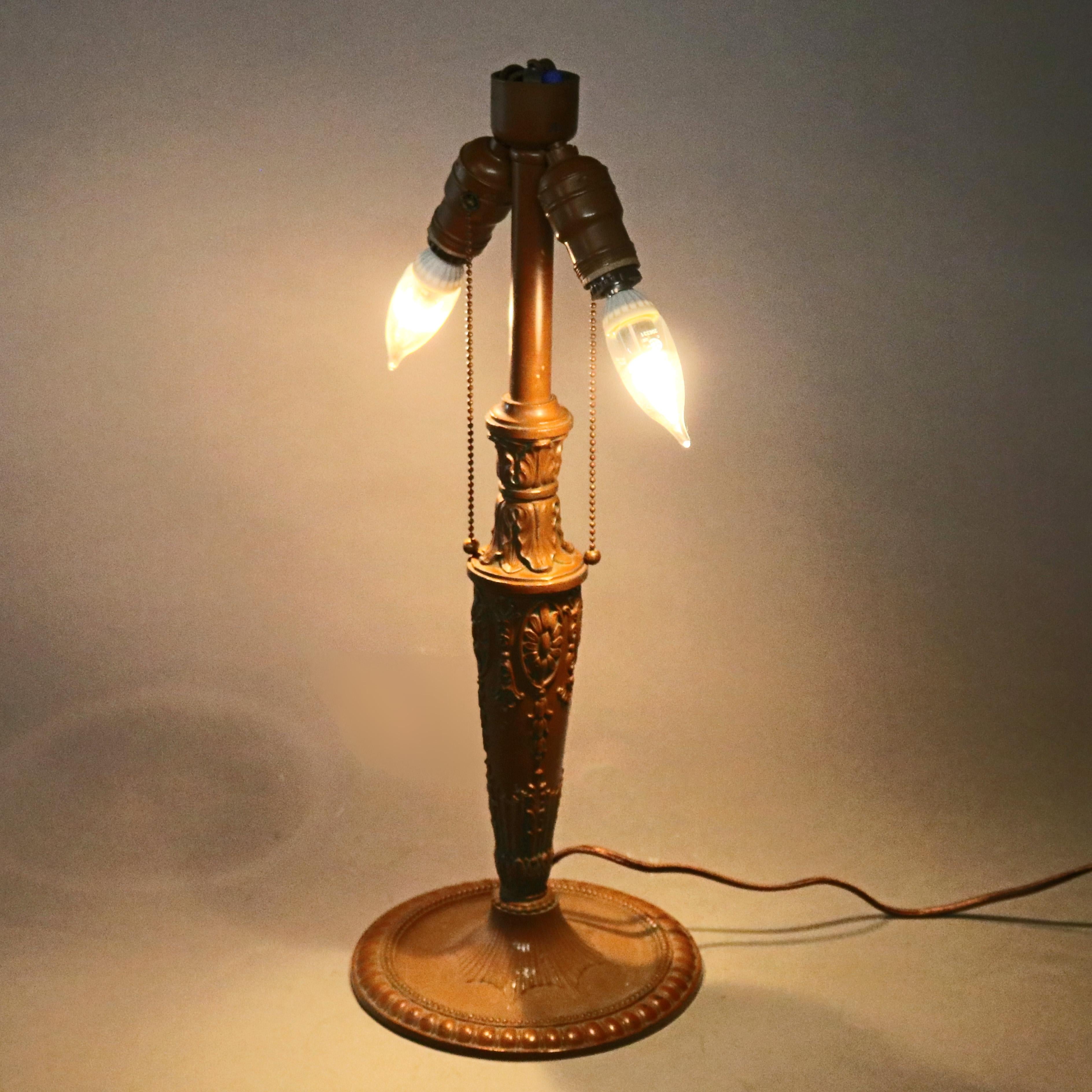 Antique Arts & Crafts Pittsburgh School Reverse Painted Panel Table Lamp In Good Condition In Big Flats, NY