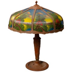 Vintage Arts & Crafts Pittsburgh School Reverse Painted Panel Table Lamp