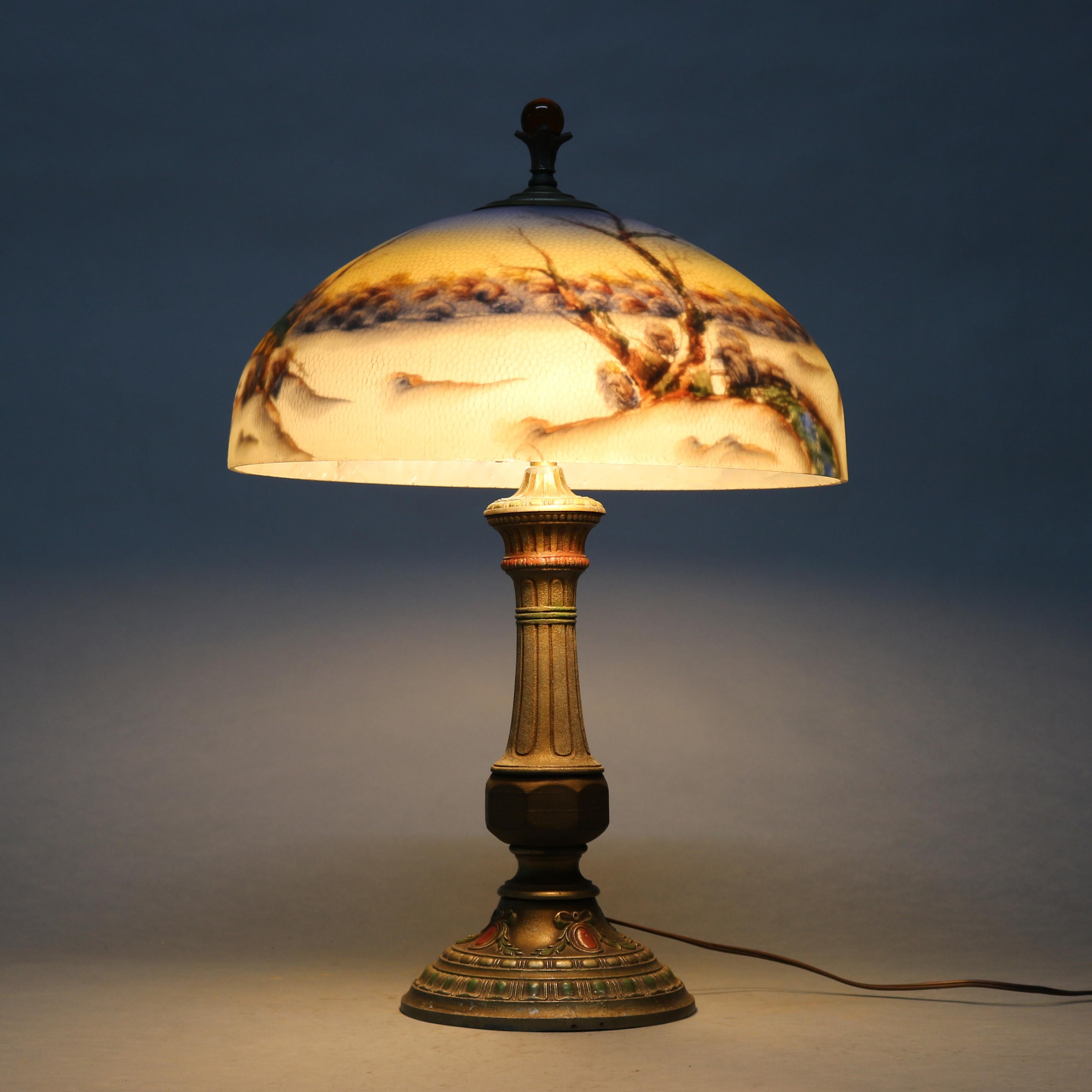 American Antique Arts & Crafts Pittsburgh School Reverse Painted Table Lamp, circa 1920