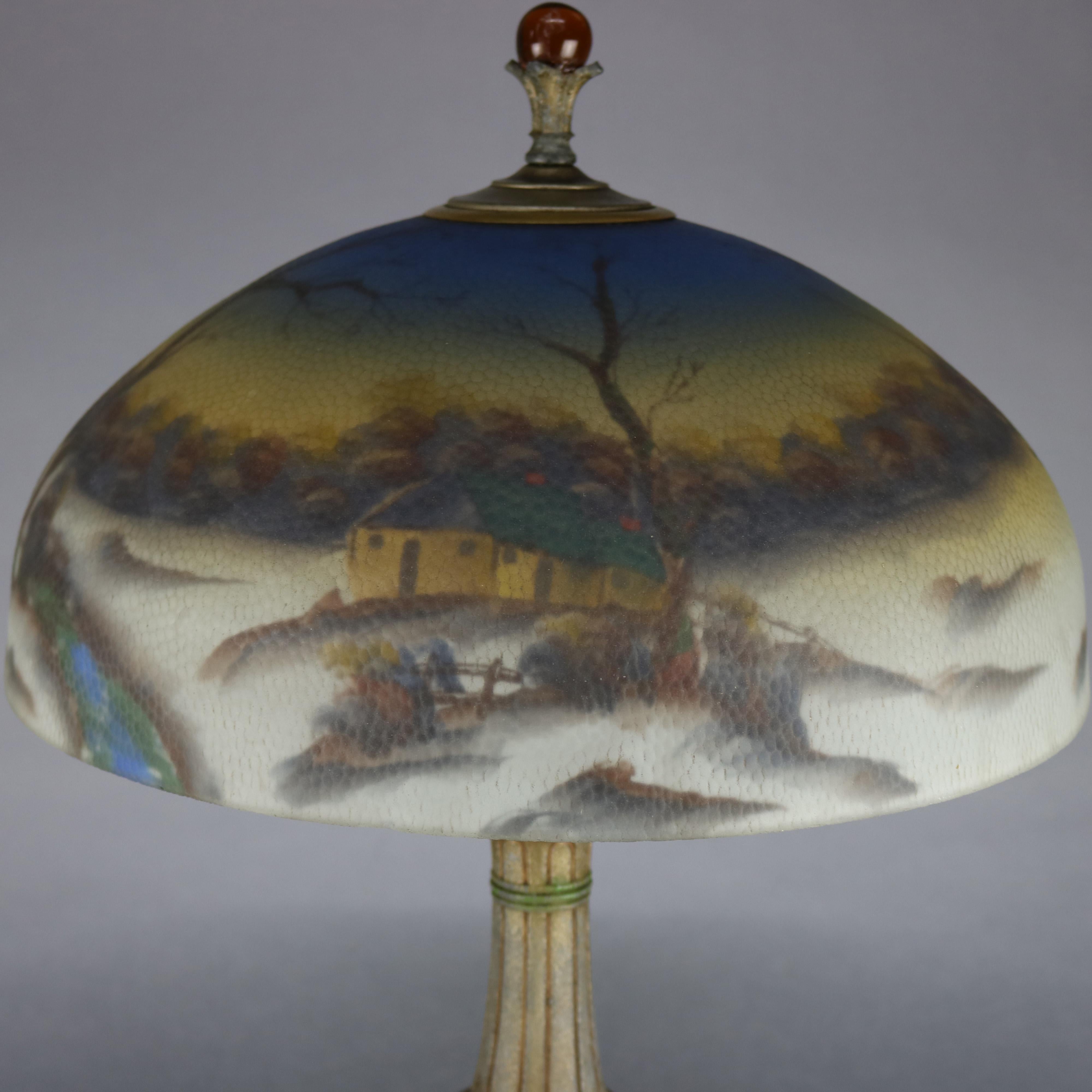 20th Century Antique Arts & Crafts Pittsburgh School Reverse Painted Table Lamp, circa 1920