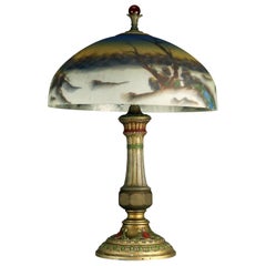 Antique Arts & Crafts Pittsburgh School Reverse Painted Table Lamp, circa 1920