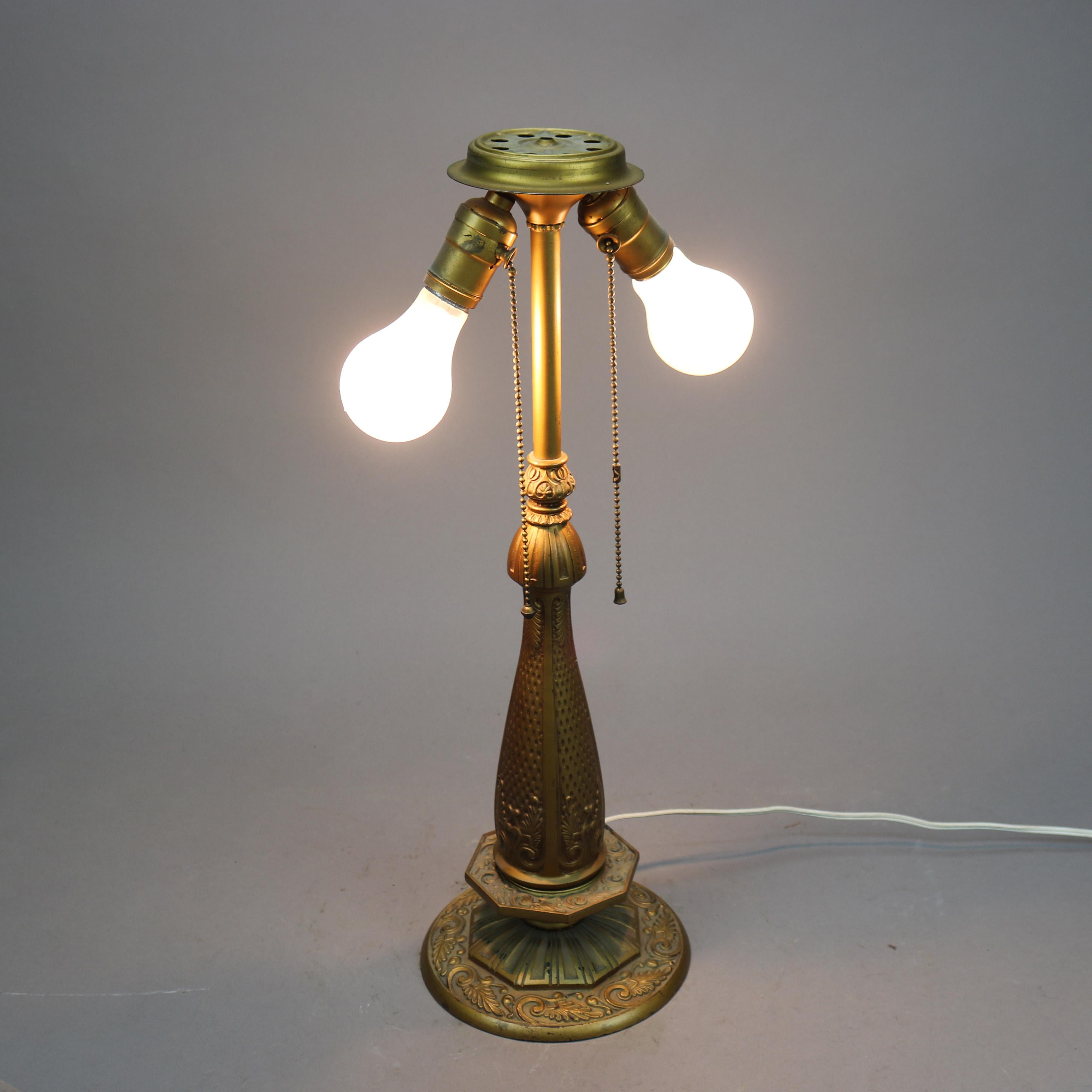 Antique Arts & Crafts Pittsburgh School Table Lamp, Chipped Ice Shade, C1920 3