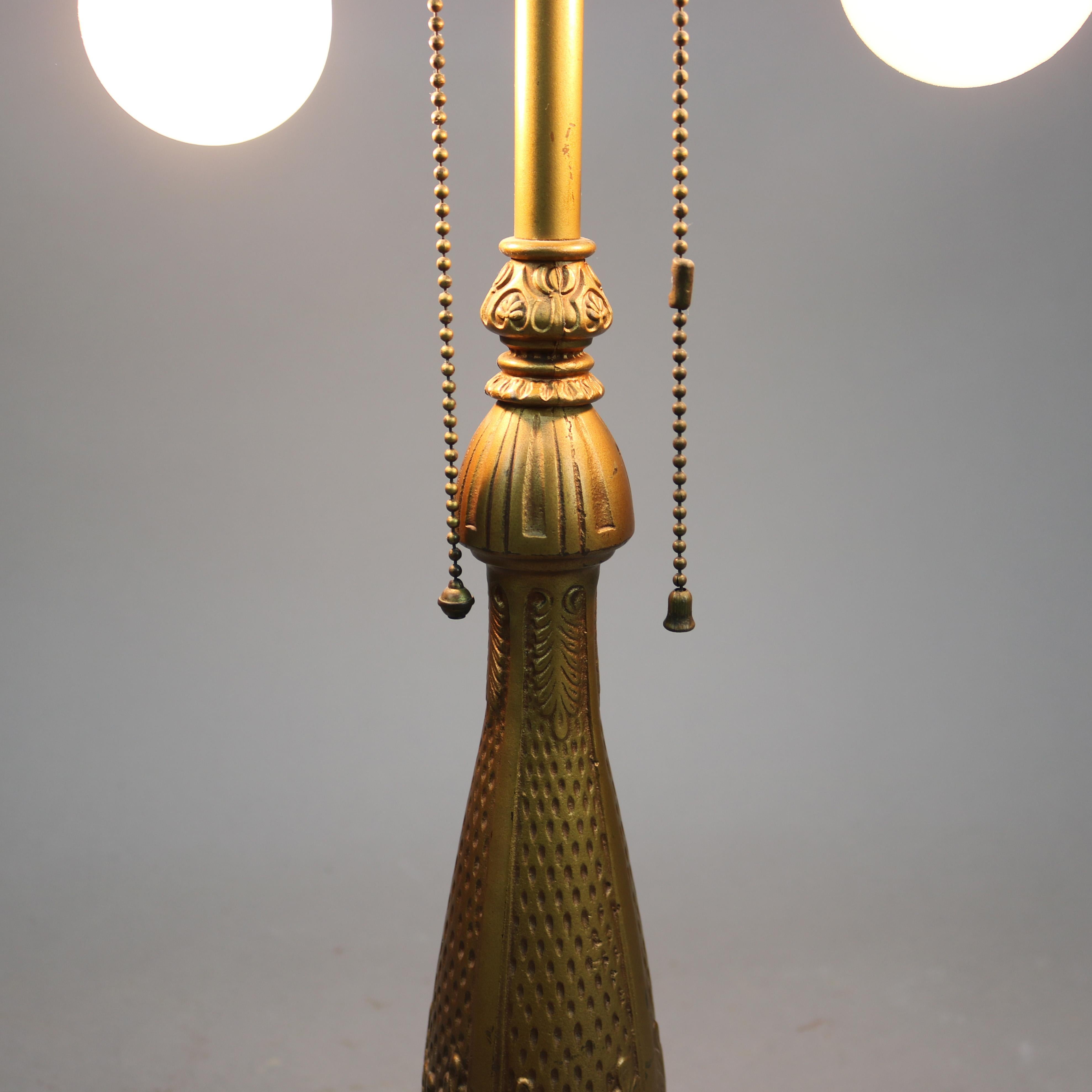 Antique Arts & Crafts Pittsburgh School Table Lamp, Chipped Ice Shade, C1920 4