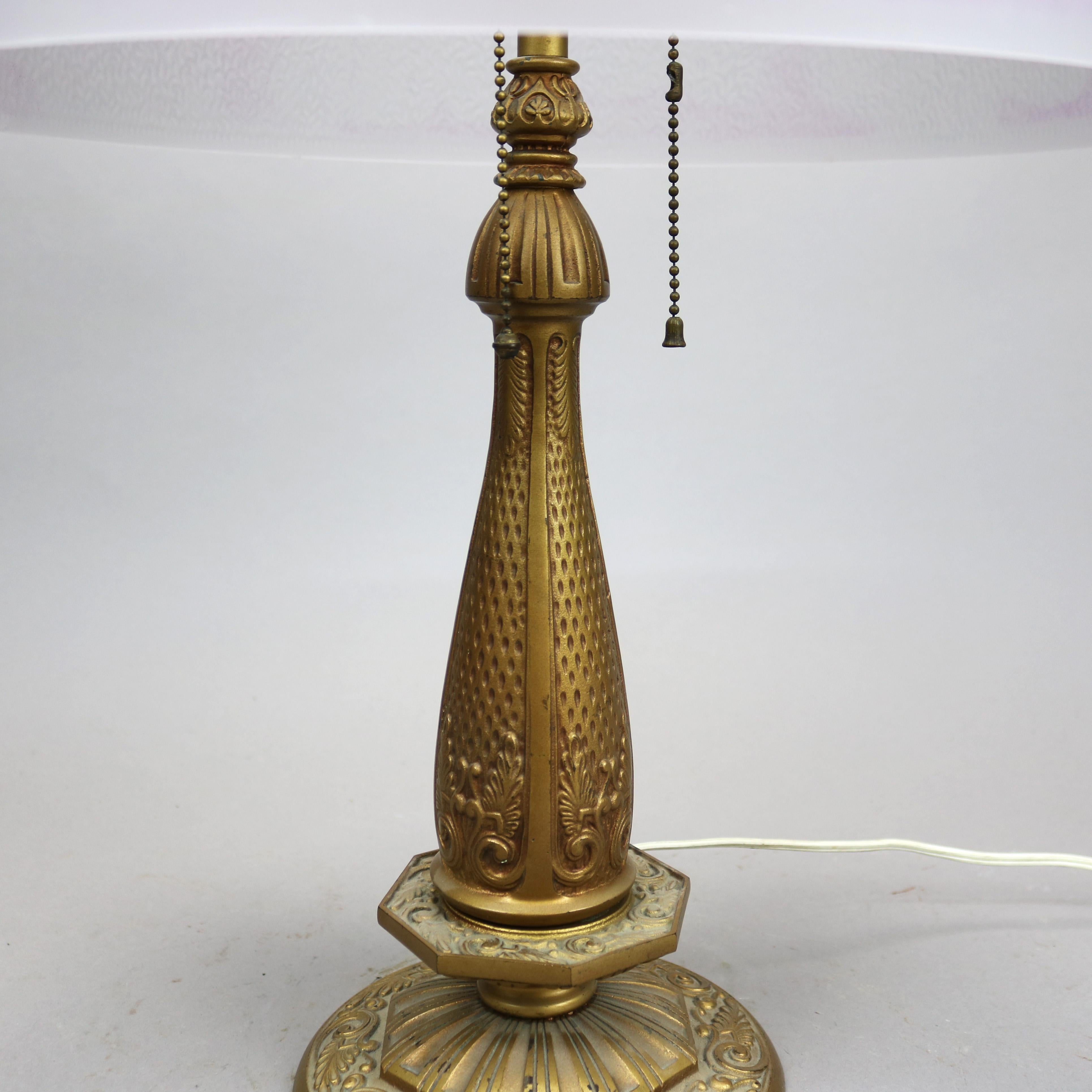 Antique Arts & Crafts Pittsburgh School Table Lamp, Chipped Ice Shade, C1920 7