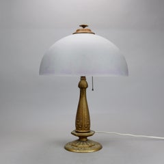 Antique Arts & Crafts Pittsburgh School Table Lamp, Chipped Ice Shade, C1920