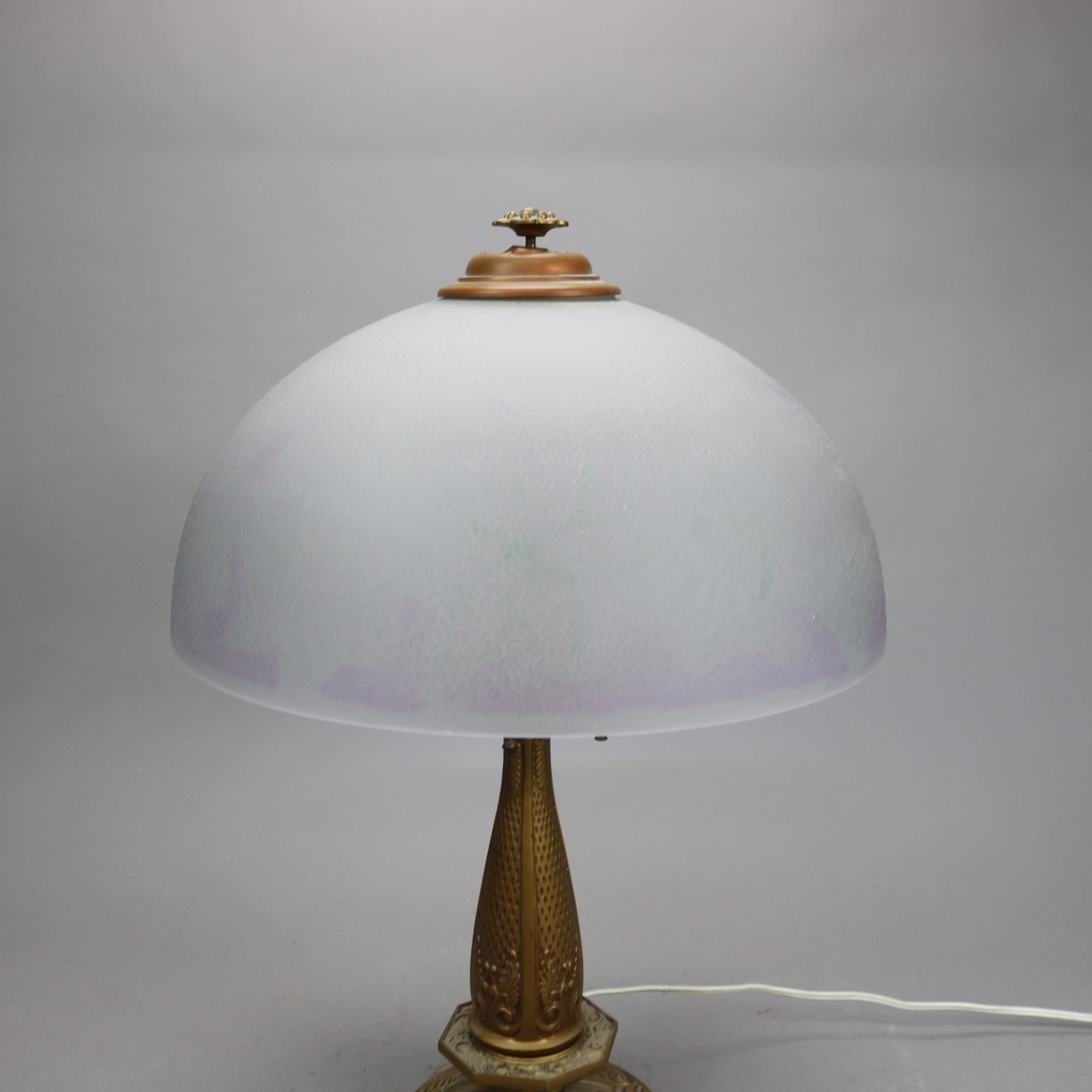 Arts and Crafts Antique Arts & Crafts Pittsburgh School Table Lamp, Chipped Ice Shade, C1920