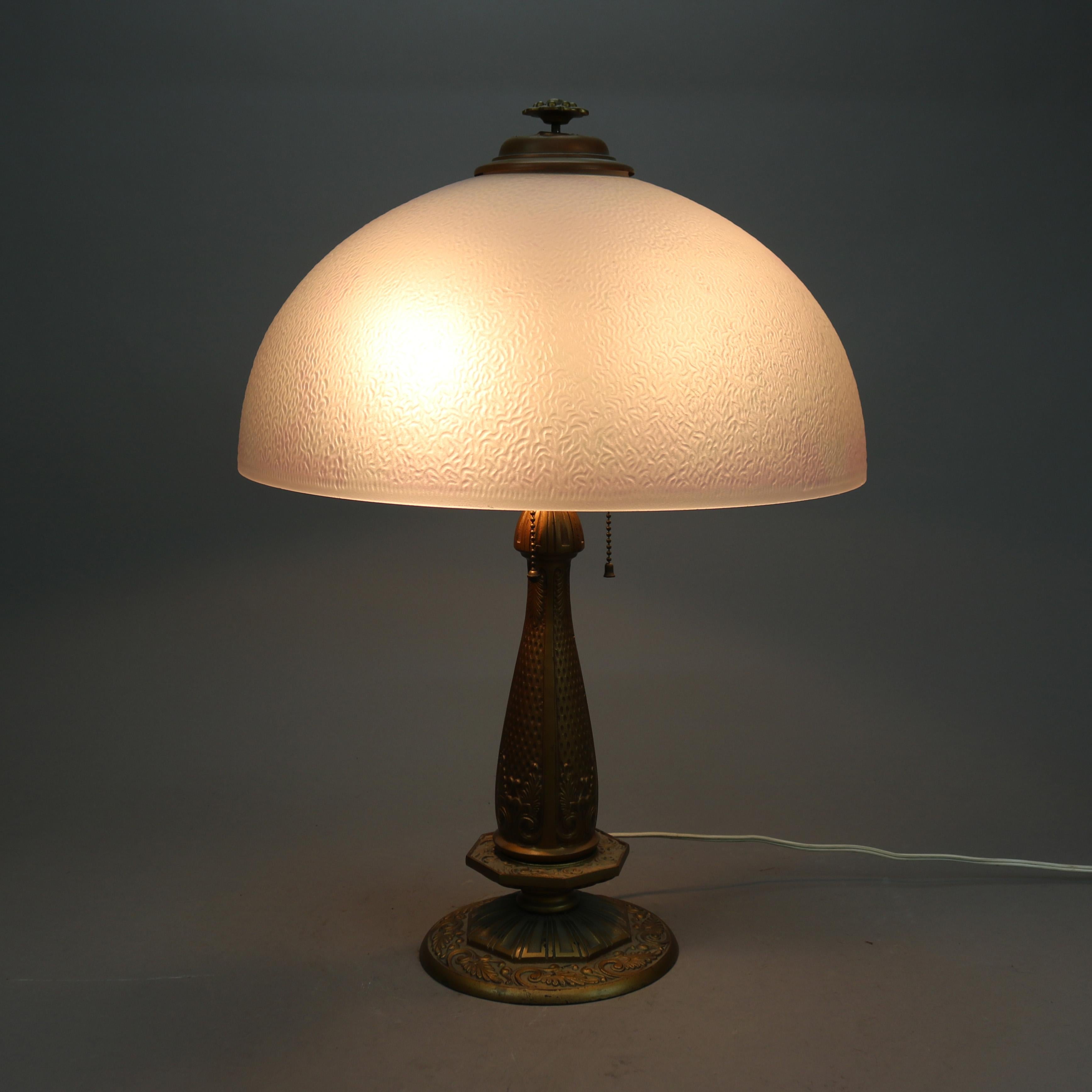 American Antique Arts & Crafts Pittsburgh School Table Lamp, Chipped Ice Shade, C1920