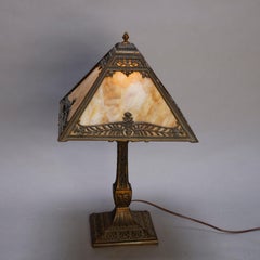 Antique Arts & Crafts Pittsburgh Slag Glass Table Lamp, circa 1920