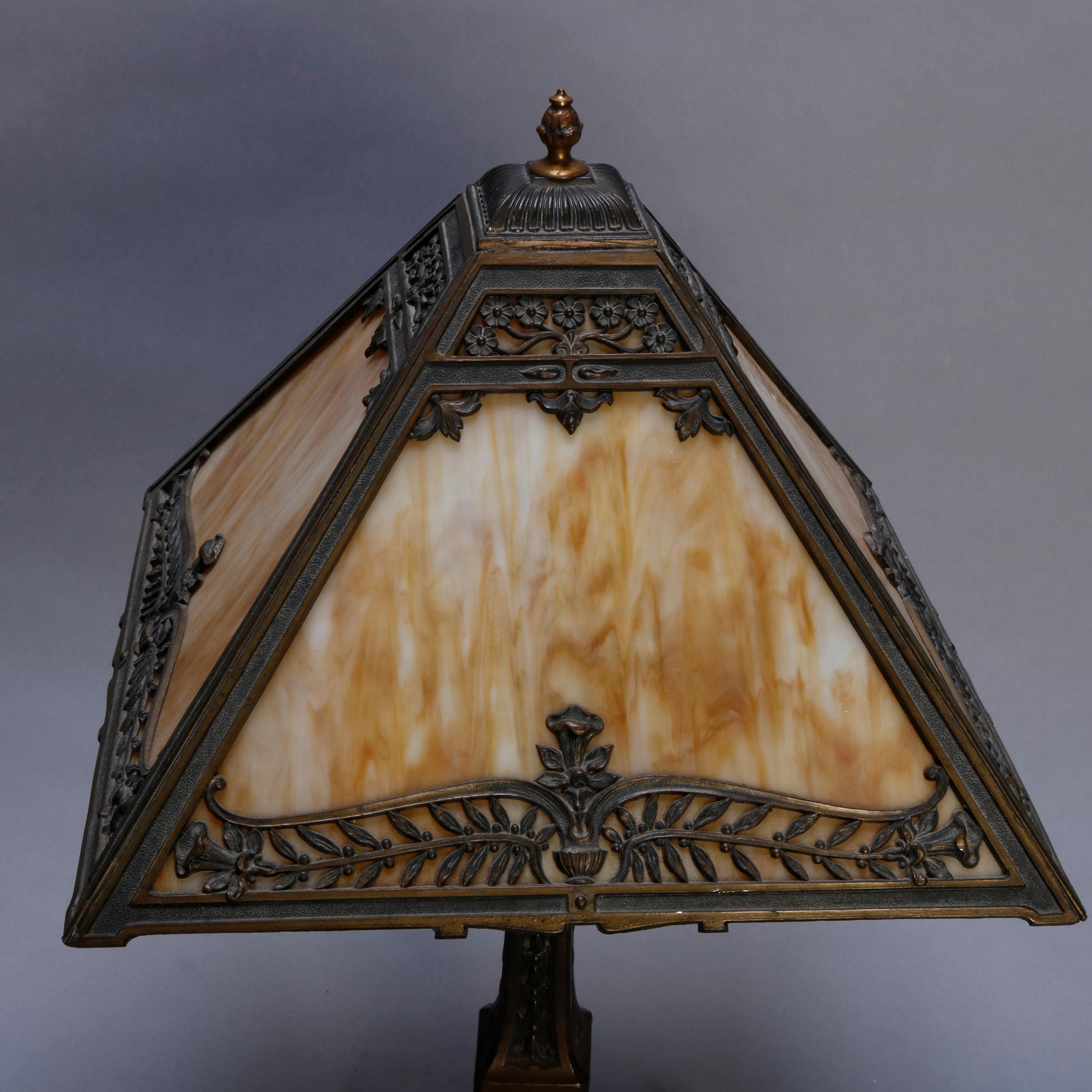 antique slag glass table lamp