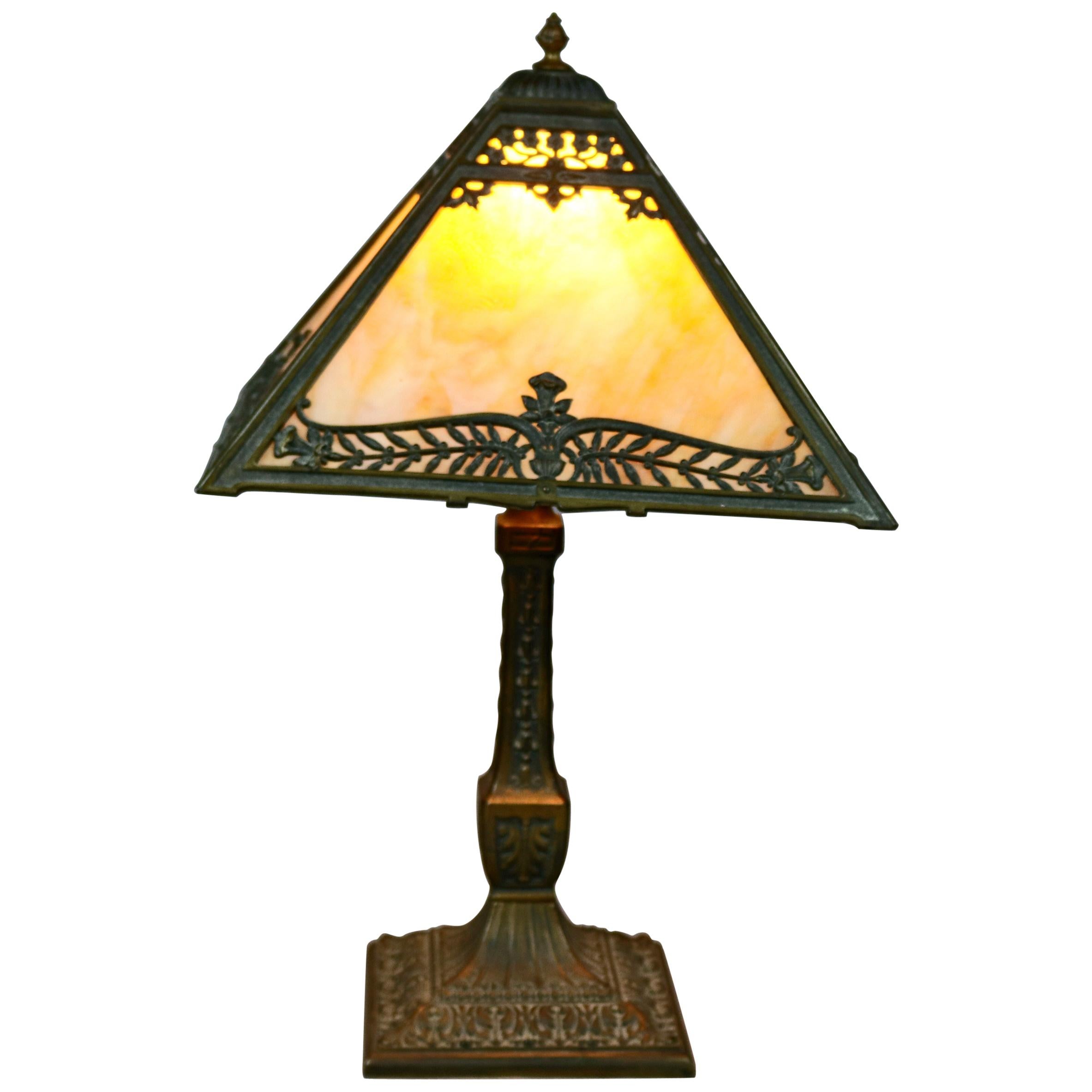 Antique Arts & Crafts Pittsburgh Slag Glass Table Lamp, circa 1920