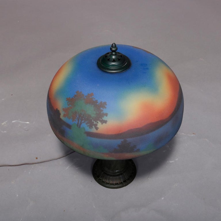 Arts and Crafts Antique Arts & Crafts Pittsburgh Style Reverse Painted & Polychromed Lamp, c1920 For Sale