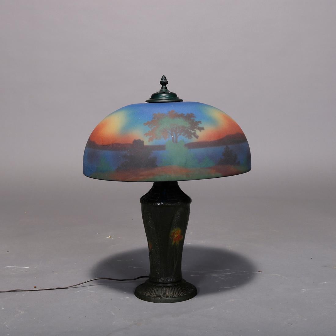reverse painted lamp antique