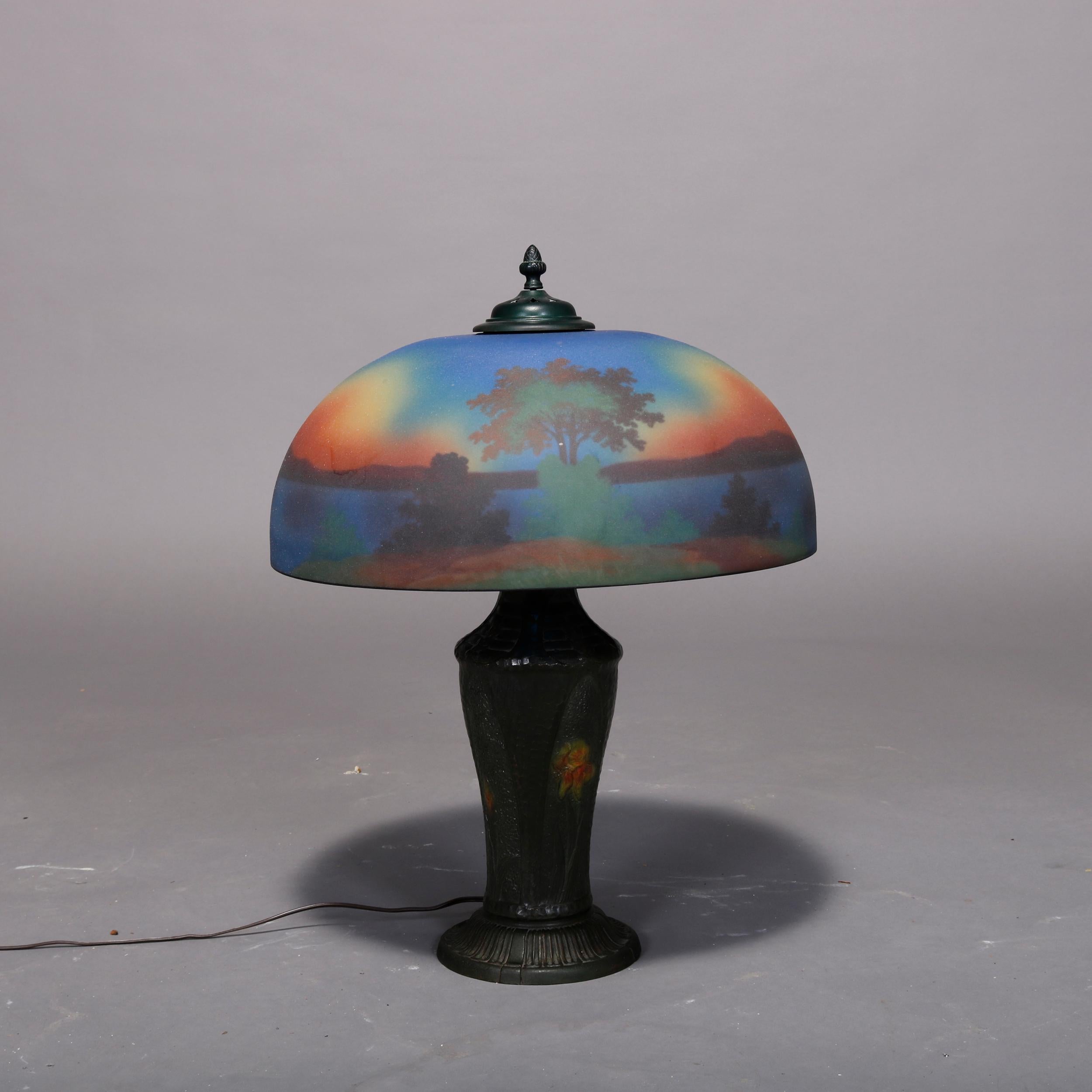 antique reverse painted table lamp