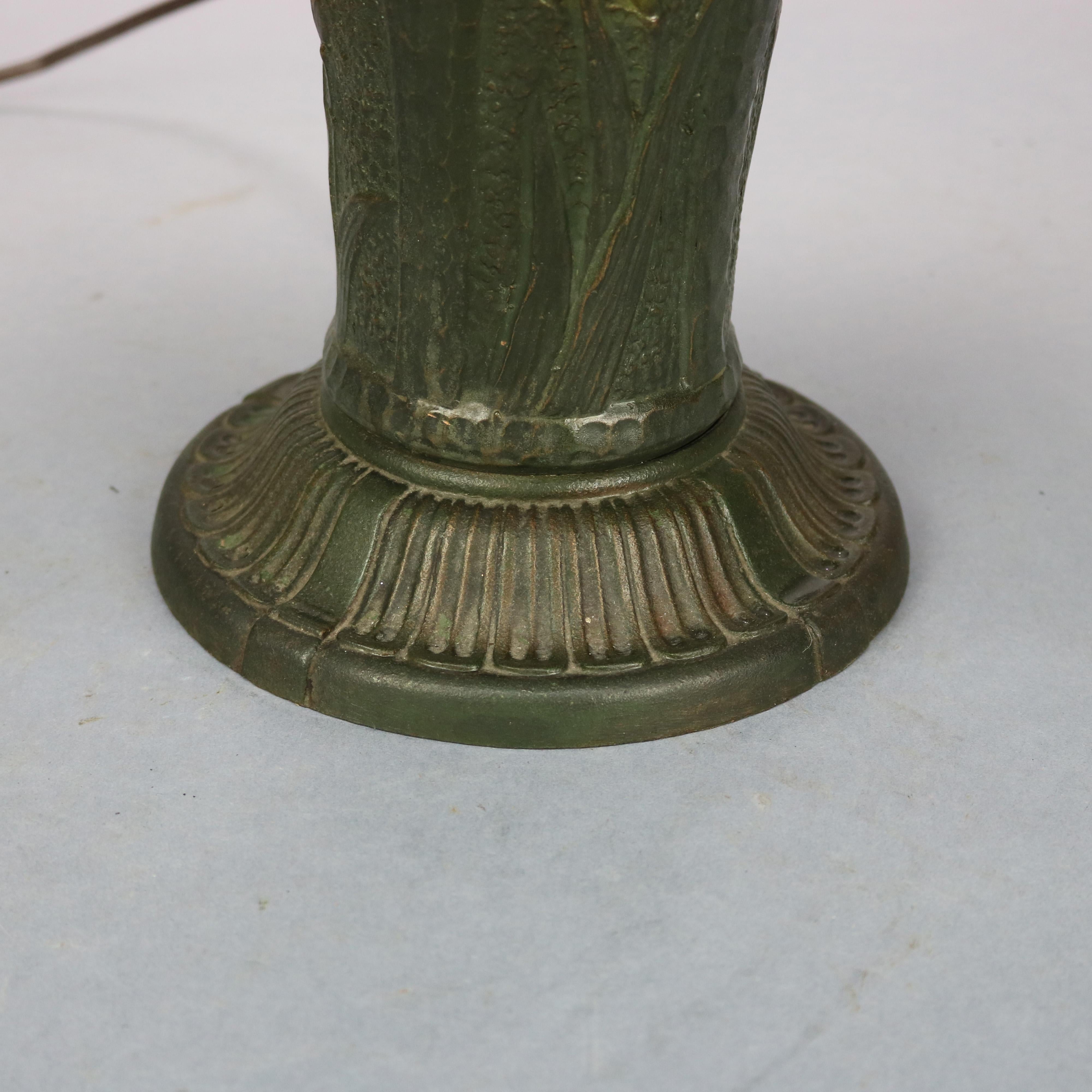 Cast Antique Arts & Crafts Pittsburgh Style Reverse Painted & Polychromed Lamp, c1920