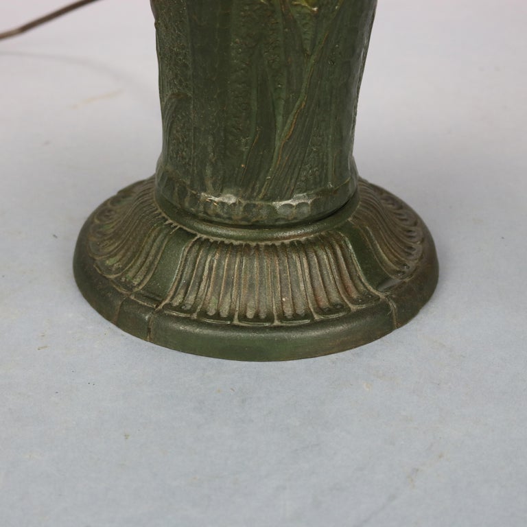 Metal Antique Arts & Crafts Pittsburgh Style Reverse Painted & Polychromed Lamp, c1920 For Sale