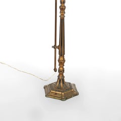 Antique Arts & Crafts Polychromed Gilt Bronze Adjustable Bridge Lamp c1930