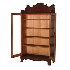 Antique Arts & Crafts Pressed & Carved Oak Double Door Bookcase C1920