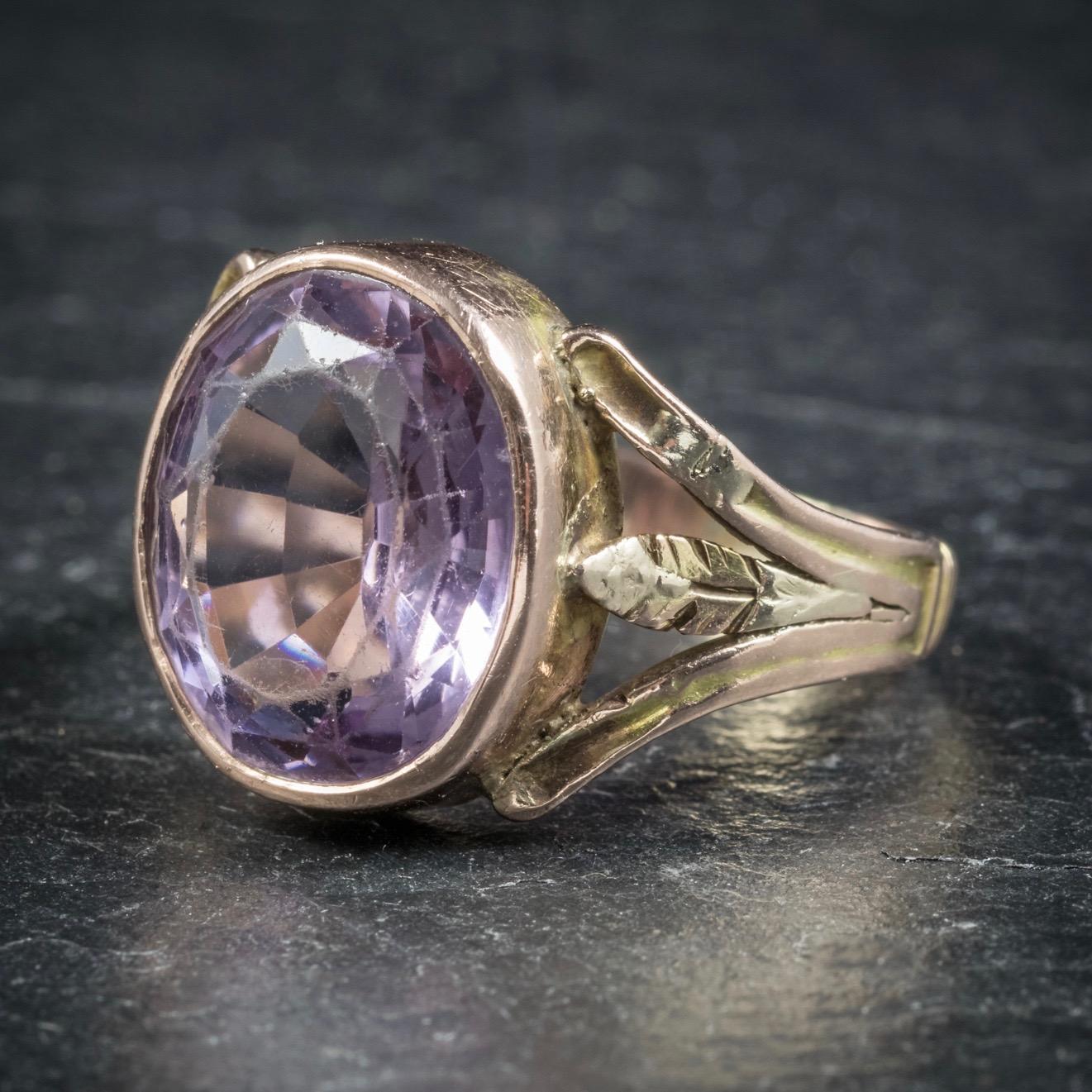 Arts and Crafts Antique Arts & Crafts Purple Spinel 15 Carat Gold circa 1900 Ring For Sale